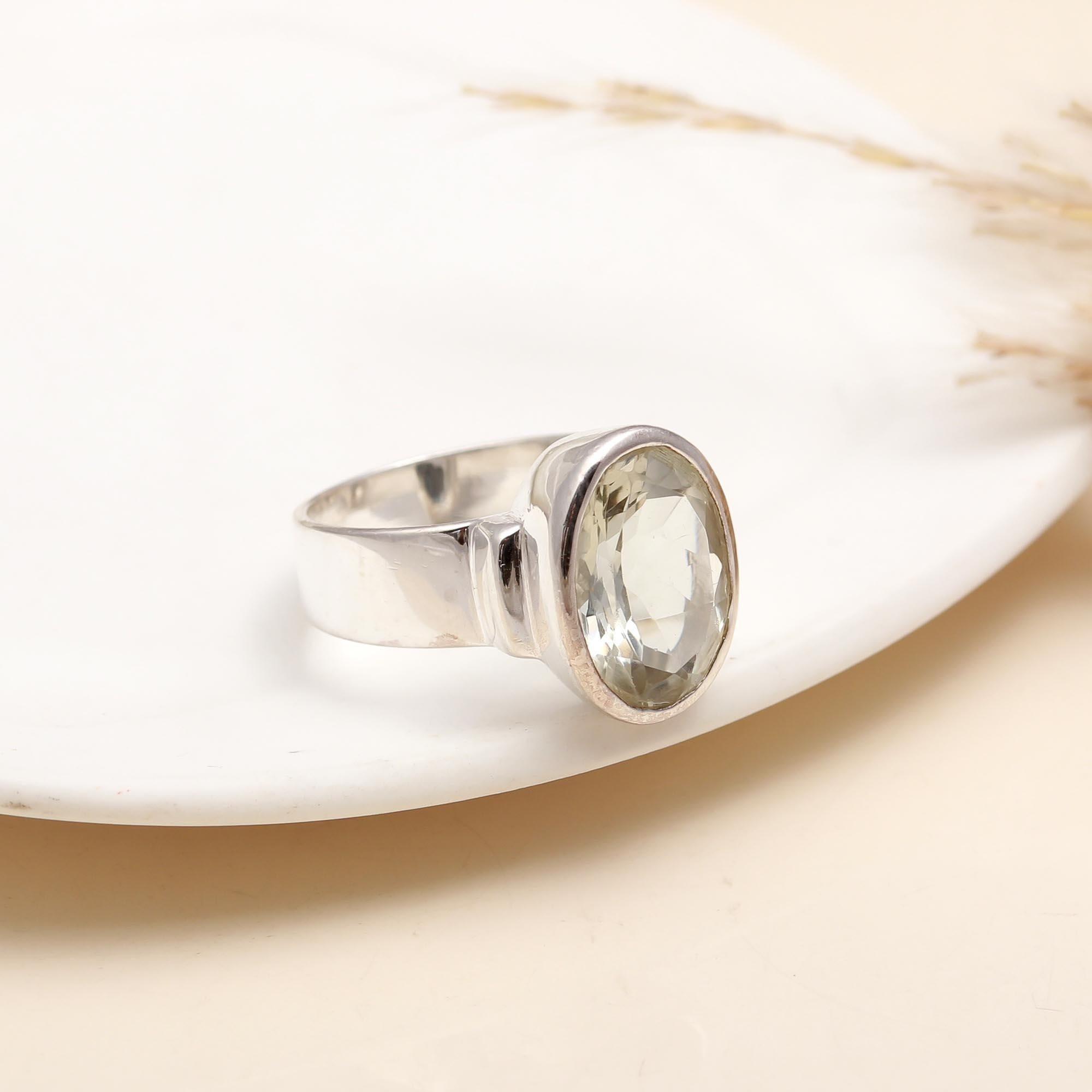 925 Silver Oval Green Amethyst Ring