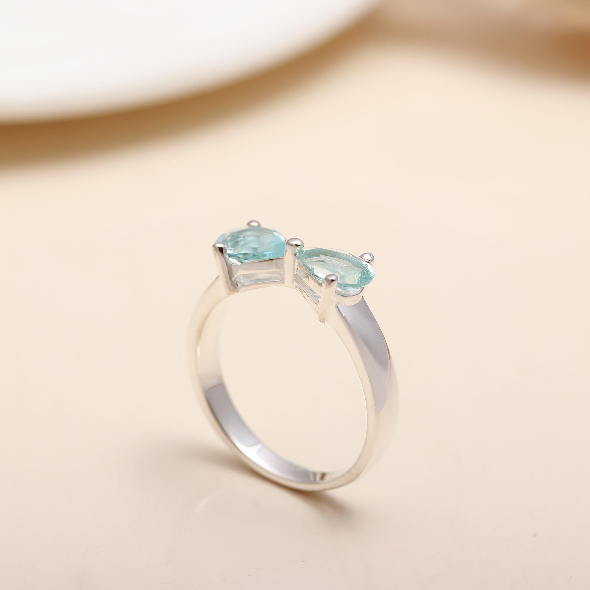 925 Silver Aquamarine Toi et Moi Ring