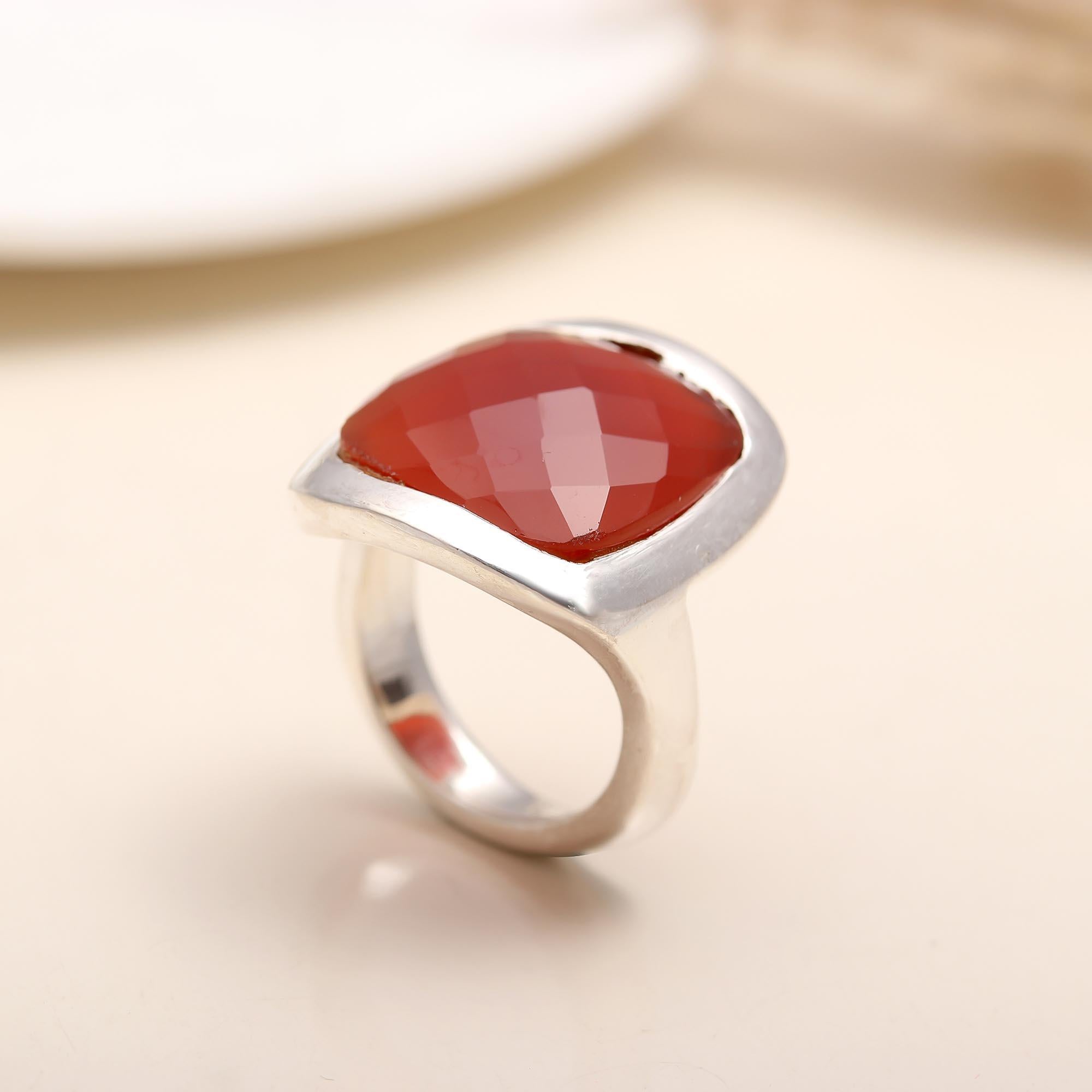 925 Silver Red Carnelian Ring