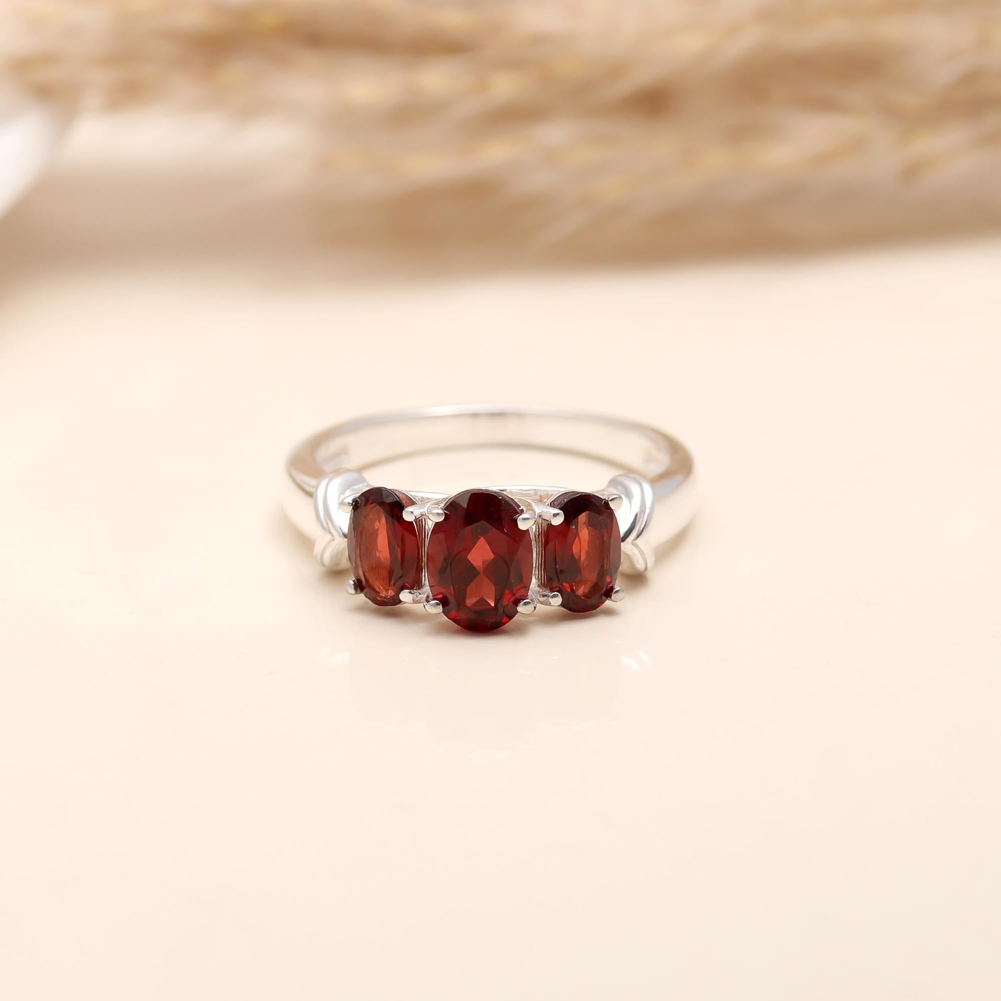 925 Silver Three Garnet Ring