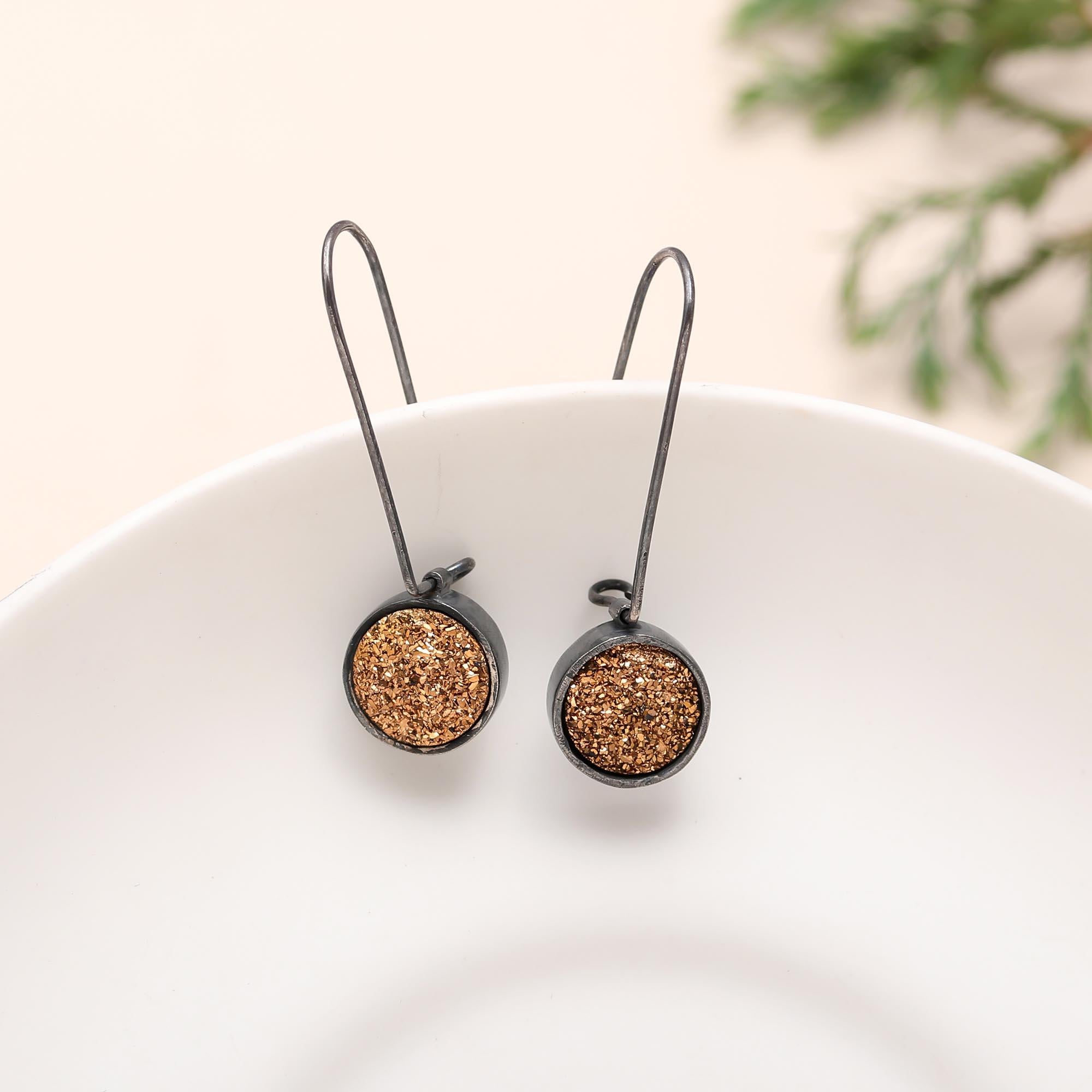 925 Silver Gold Druzy Drop Earrings