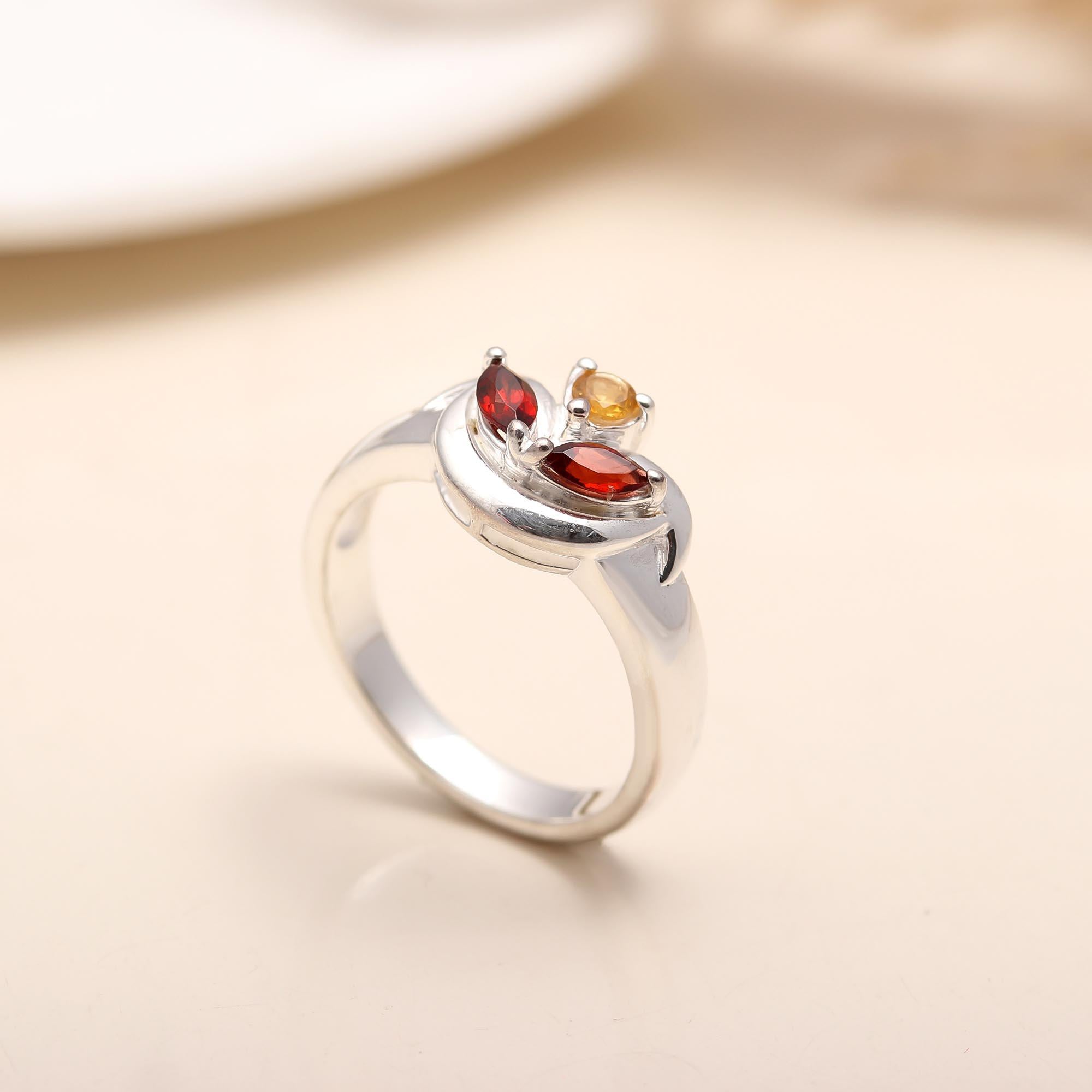 925 Silver Garnet and Citrine Ring