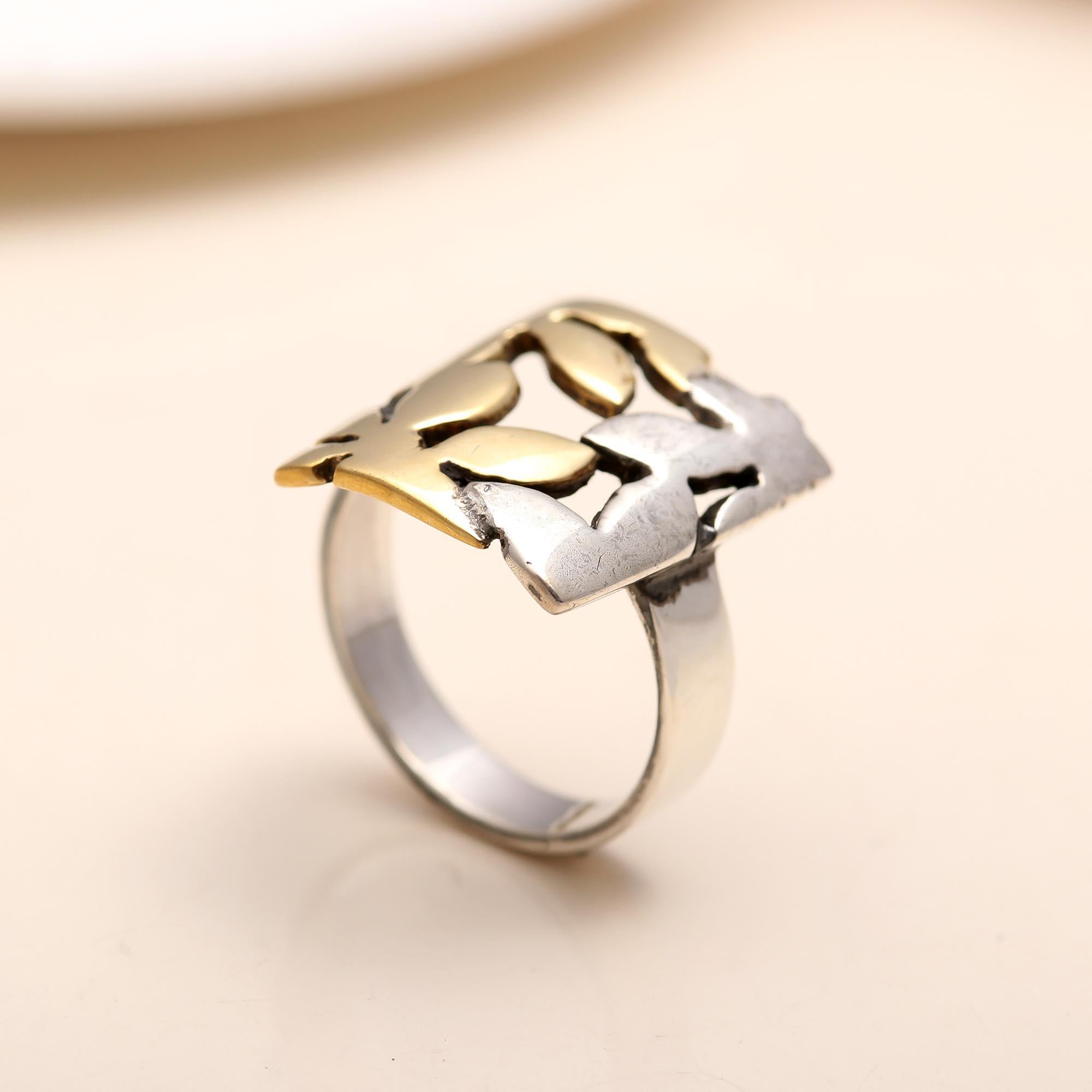 Dual-tone leaf cutout silver ring for gifting