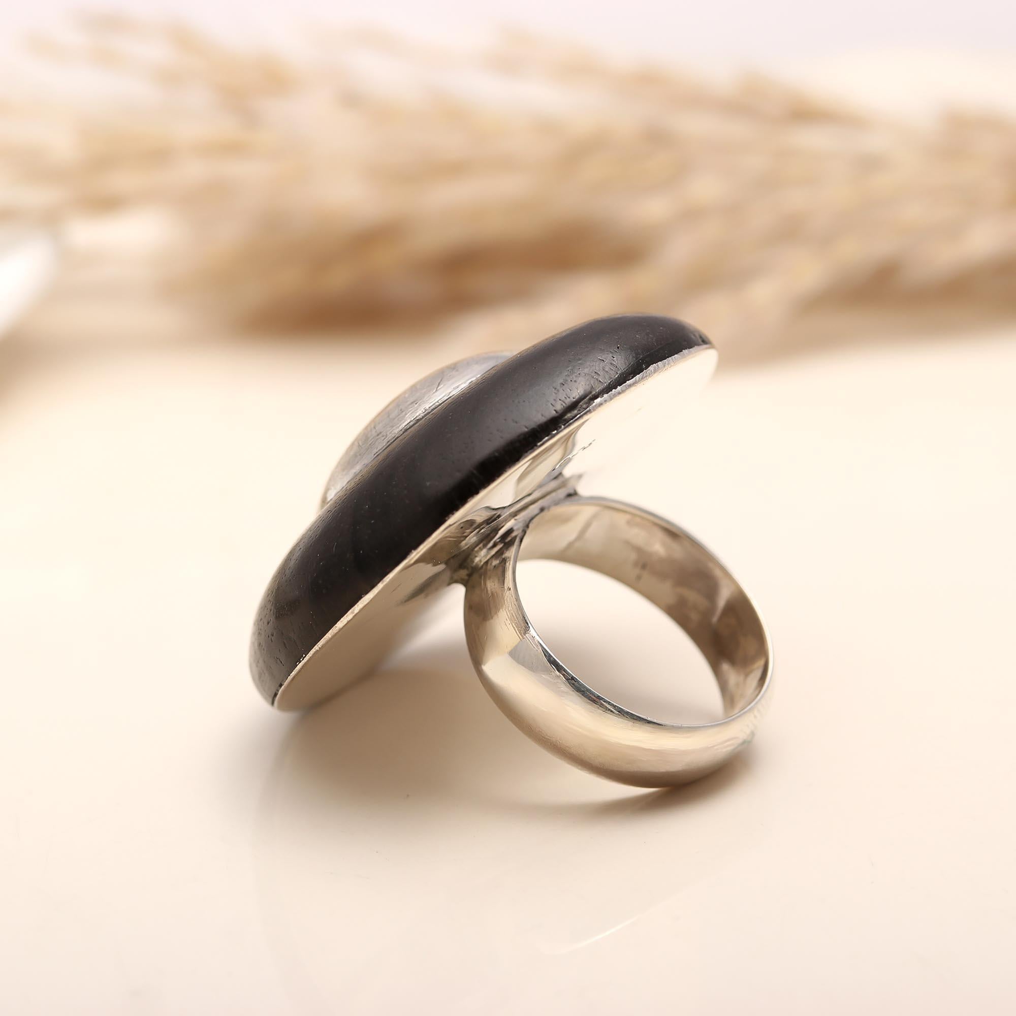 Polished sterling silver dome ring with black finish