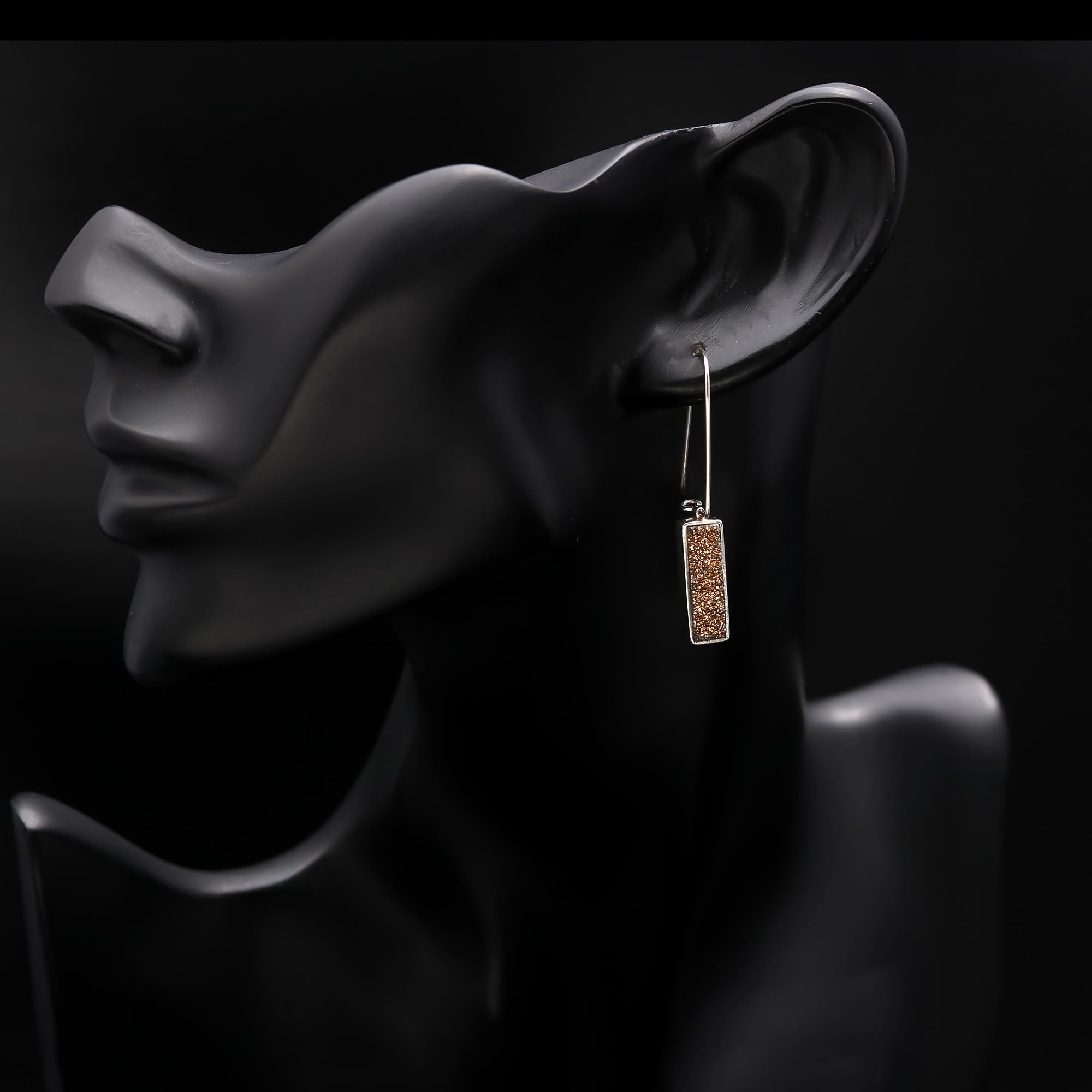 The Gilded Galaxy: Titanium Gold Drusy & Silver Bar Earrings