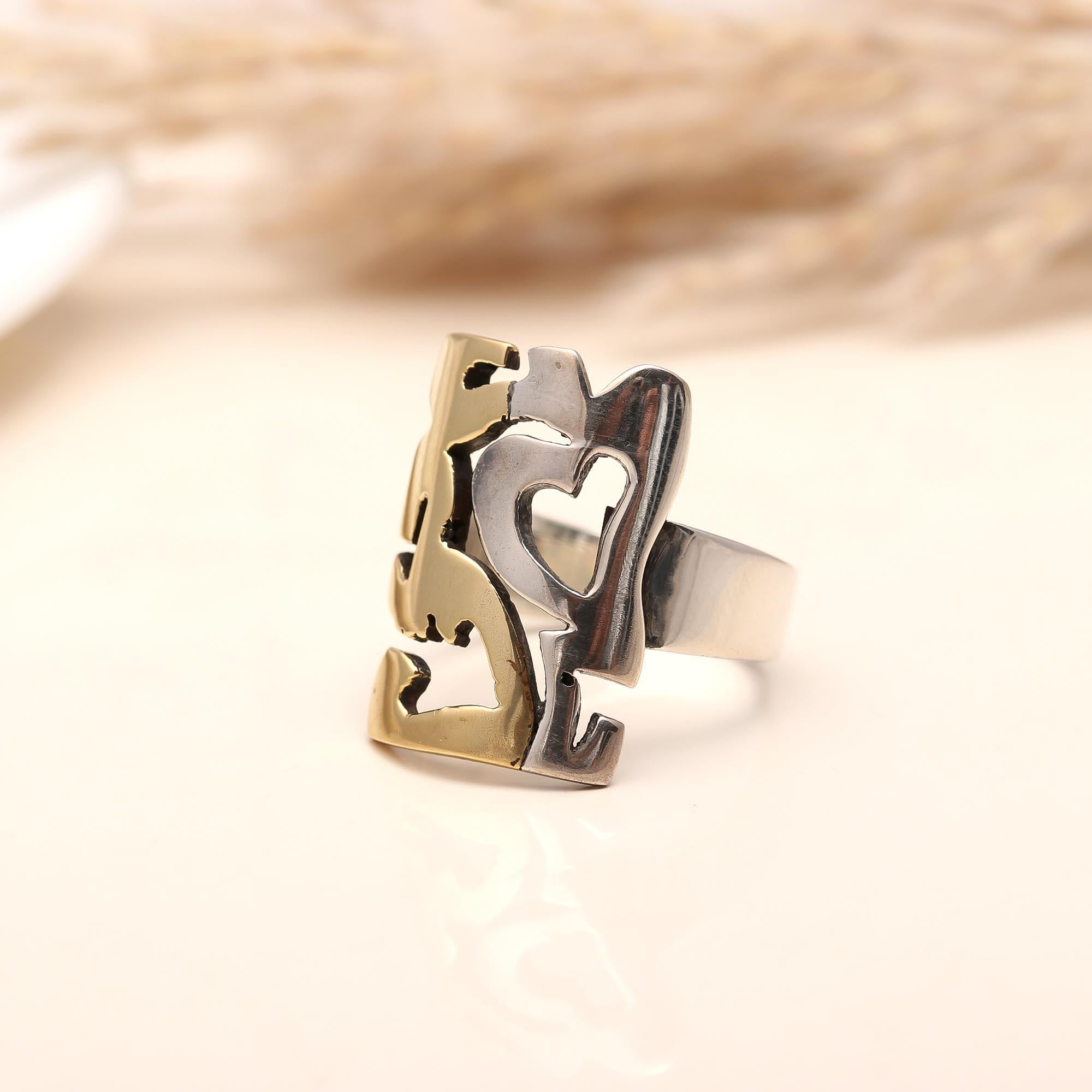 Romantic dual-tone silver ring with LOVE design