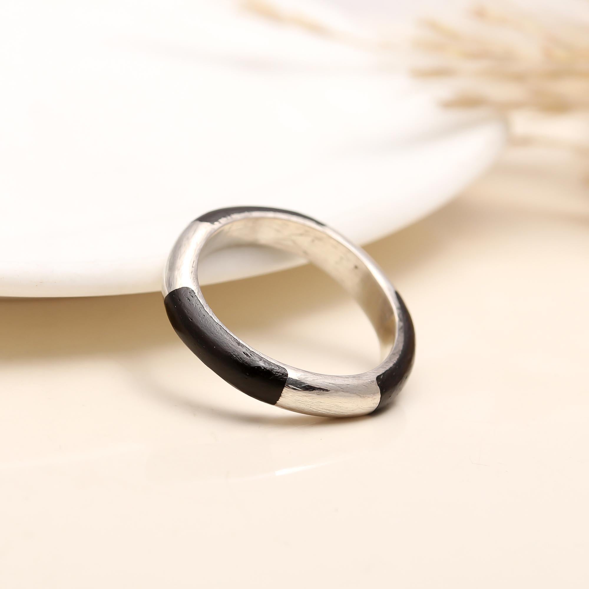925 Silver Black and Silver Band Ring close-up