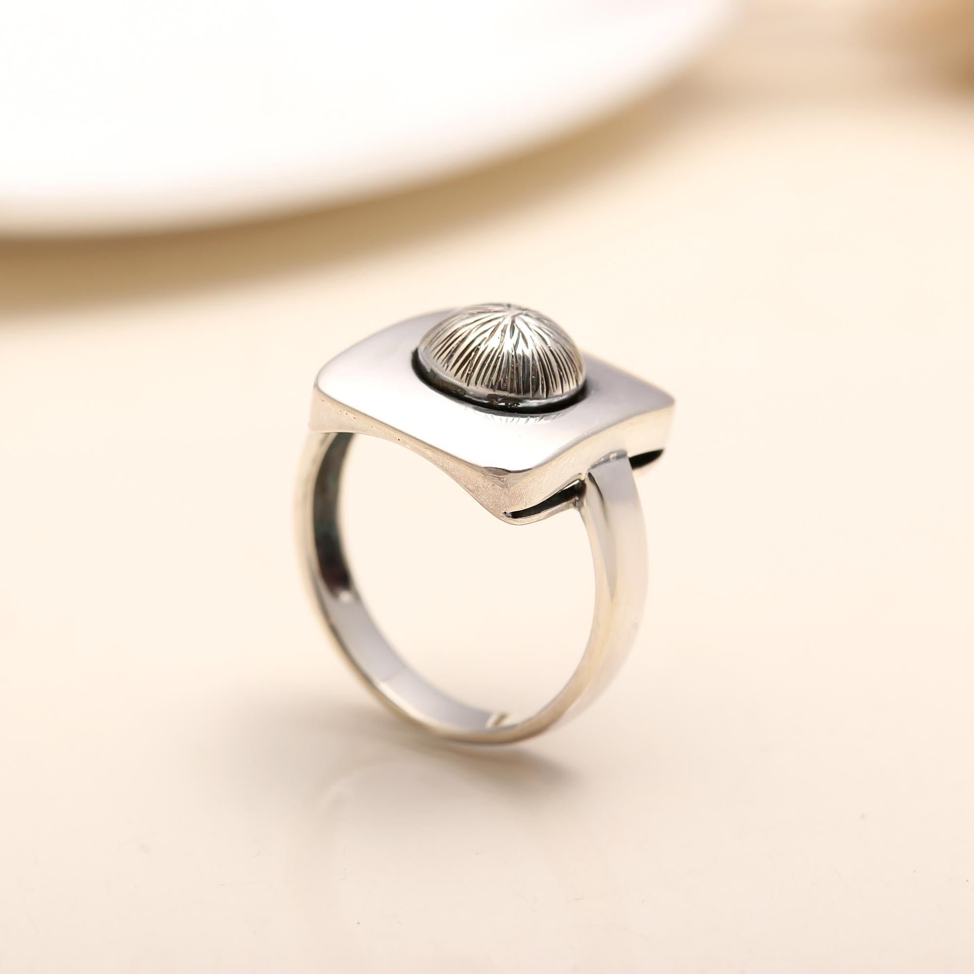 925 sterling silver square ring with textured dome