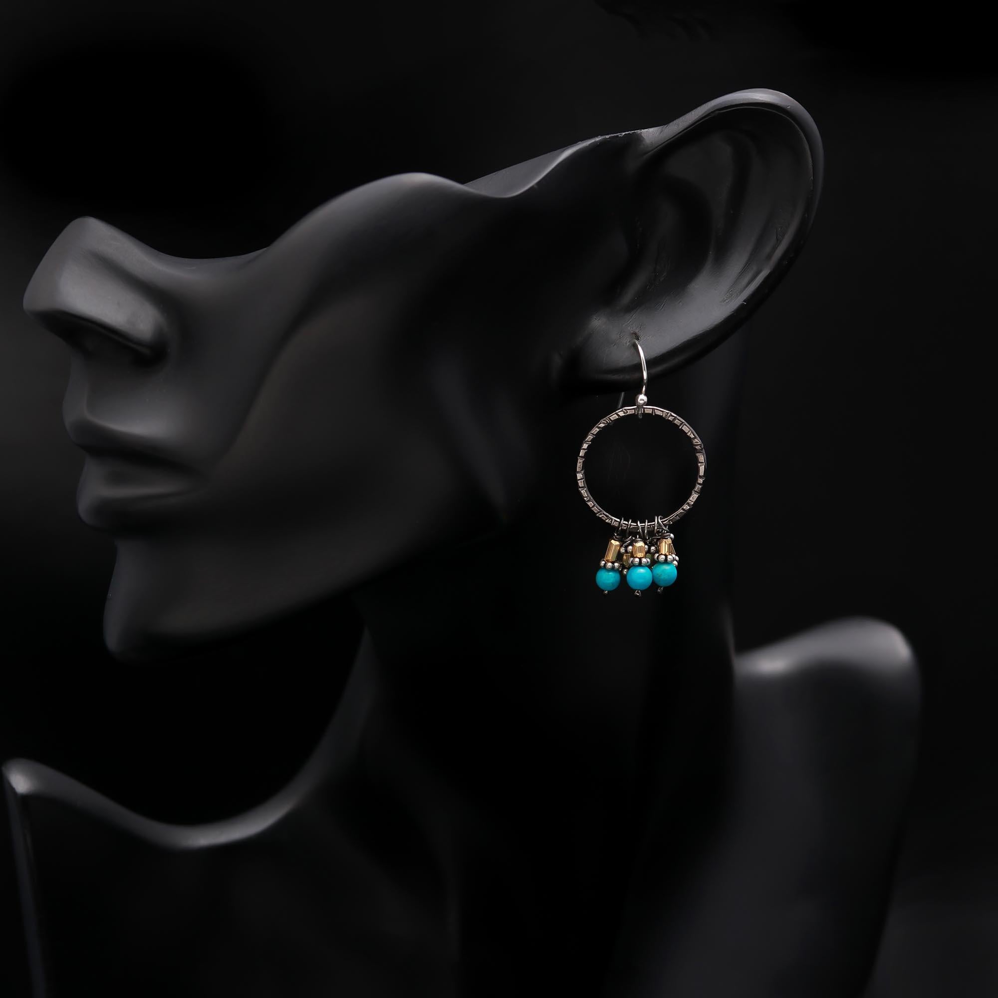 The Rustic Azure: Turquoise & Oxidized Silver Cluster Hoops