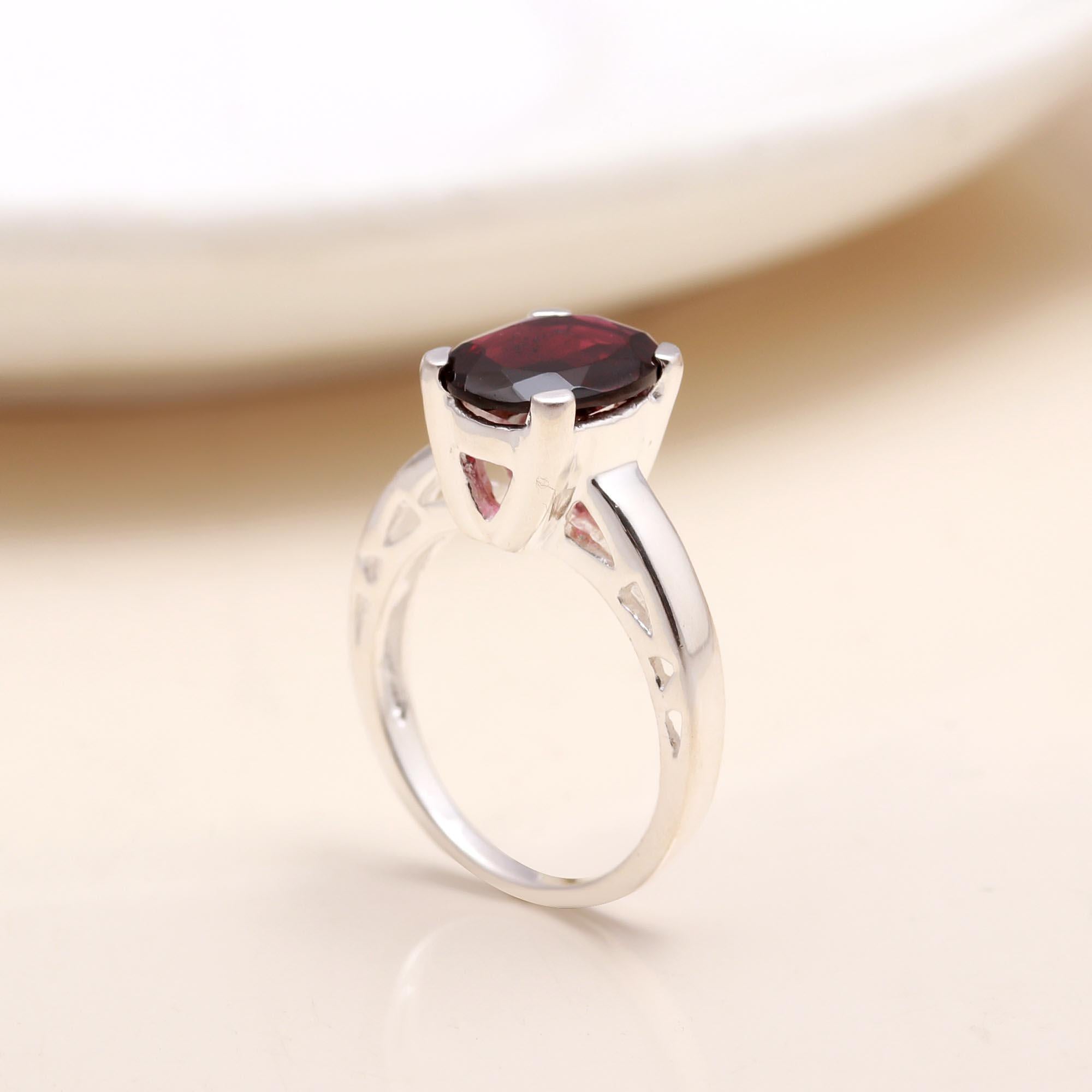 Handmade sterling silver garnet solitaire ring