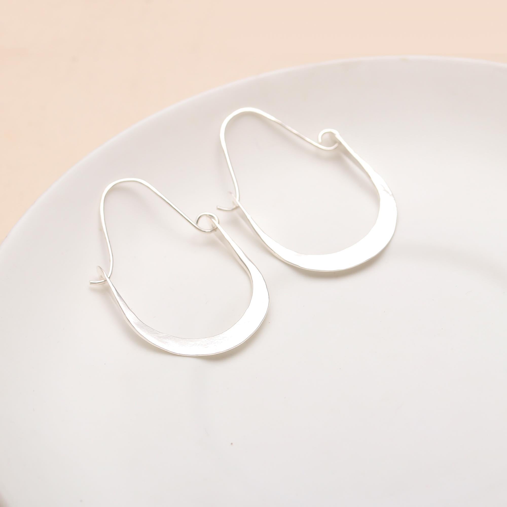 925 Silver Hammered Crescent Hoop Earrings