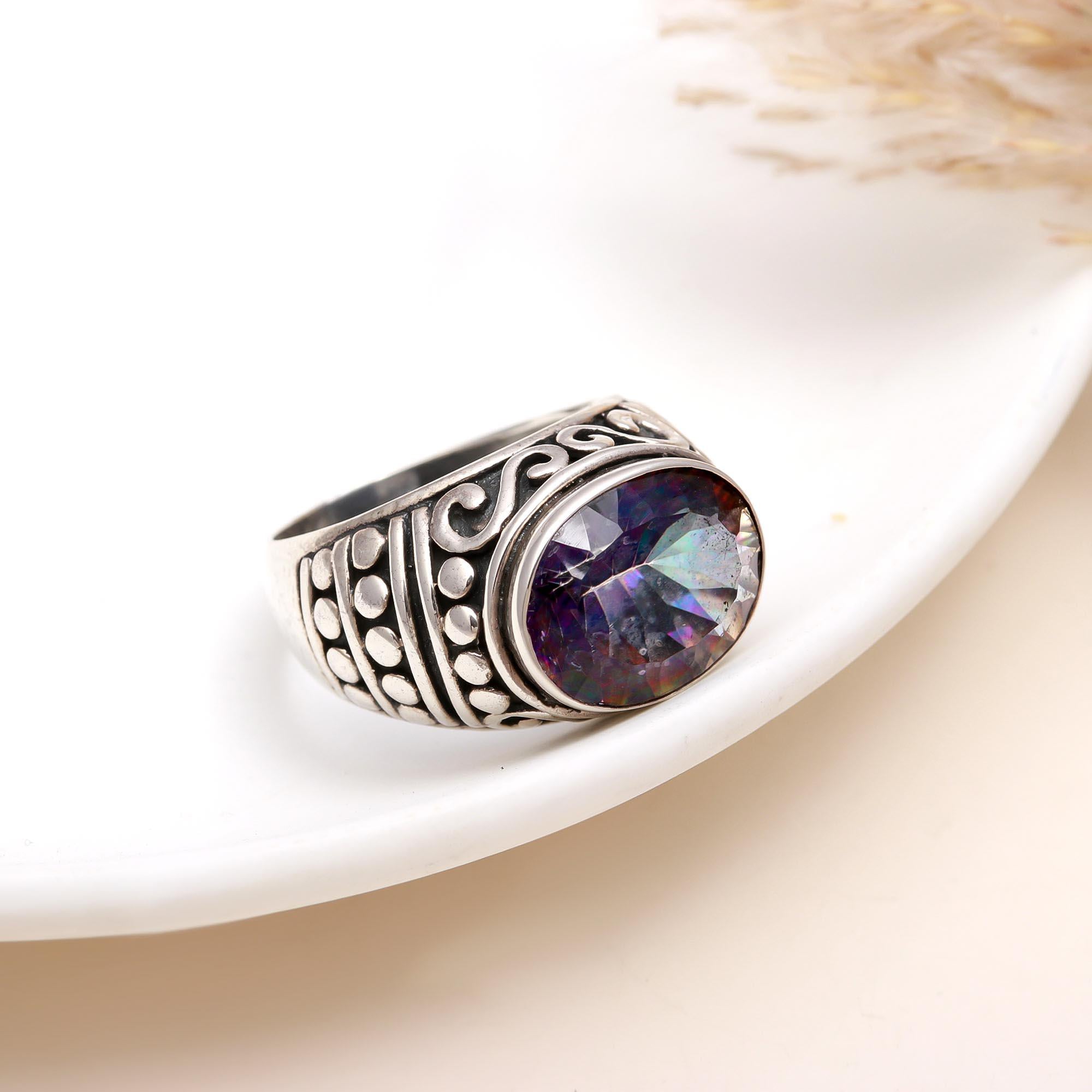 925 Silver Oval Mystic Topaz Statement Ring front view