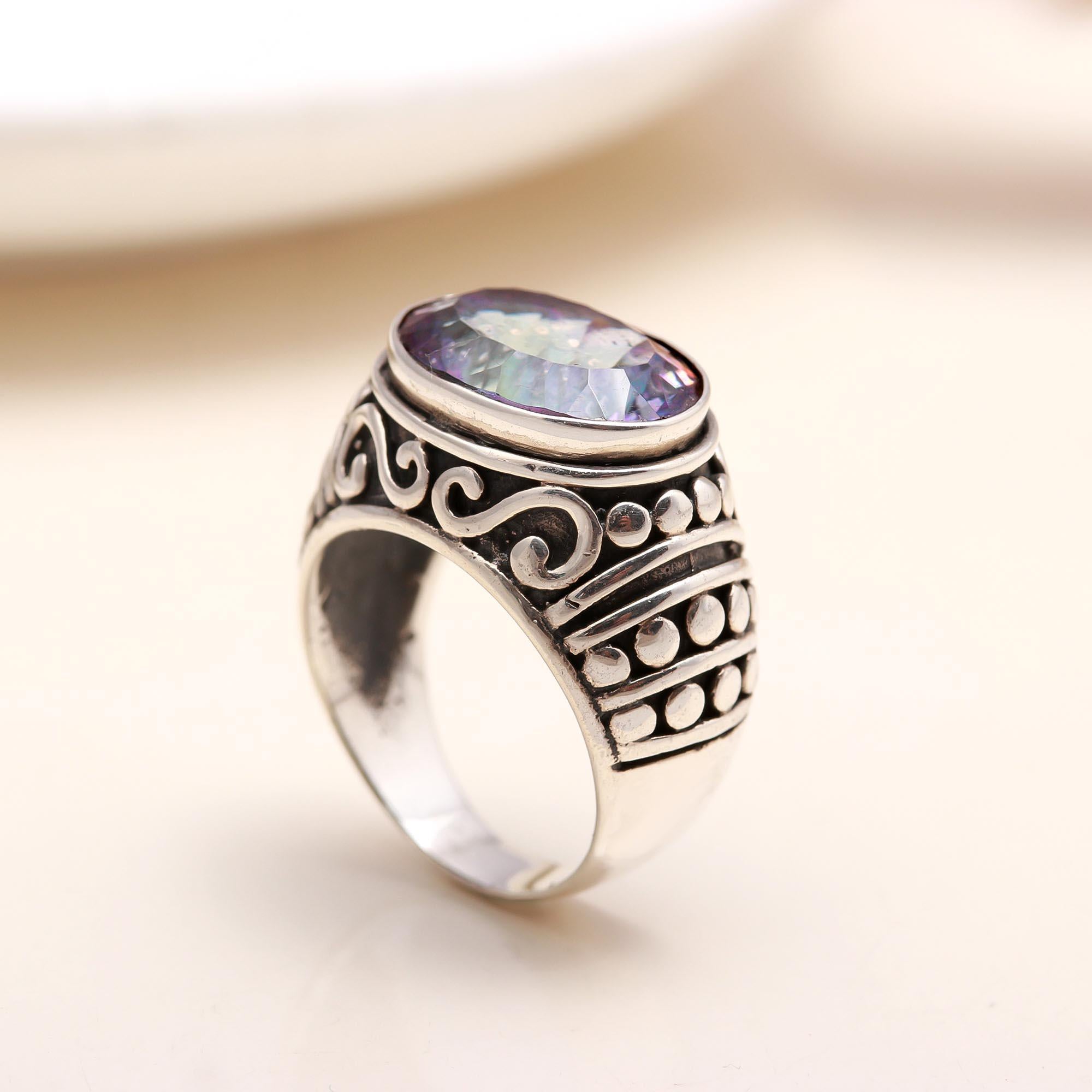 Handmade oval mystic topaz silver ring