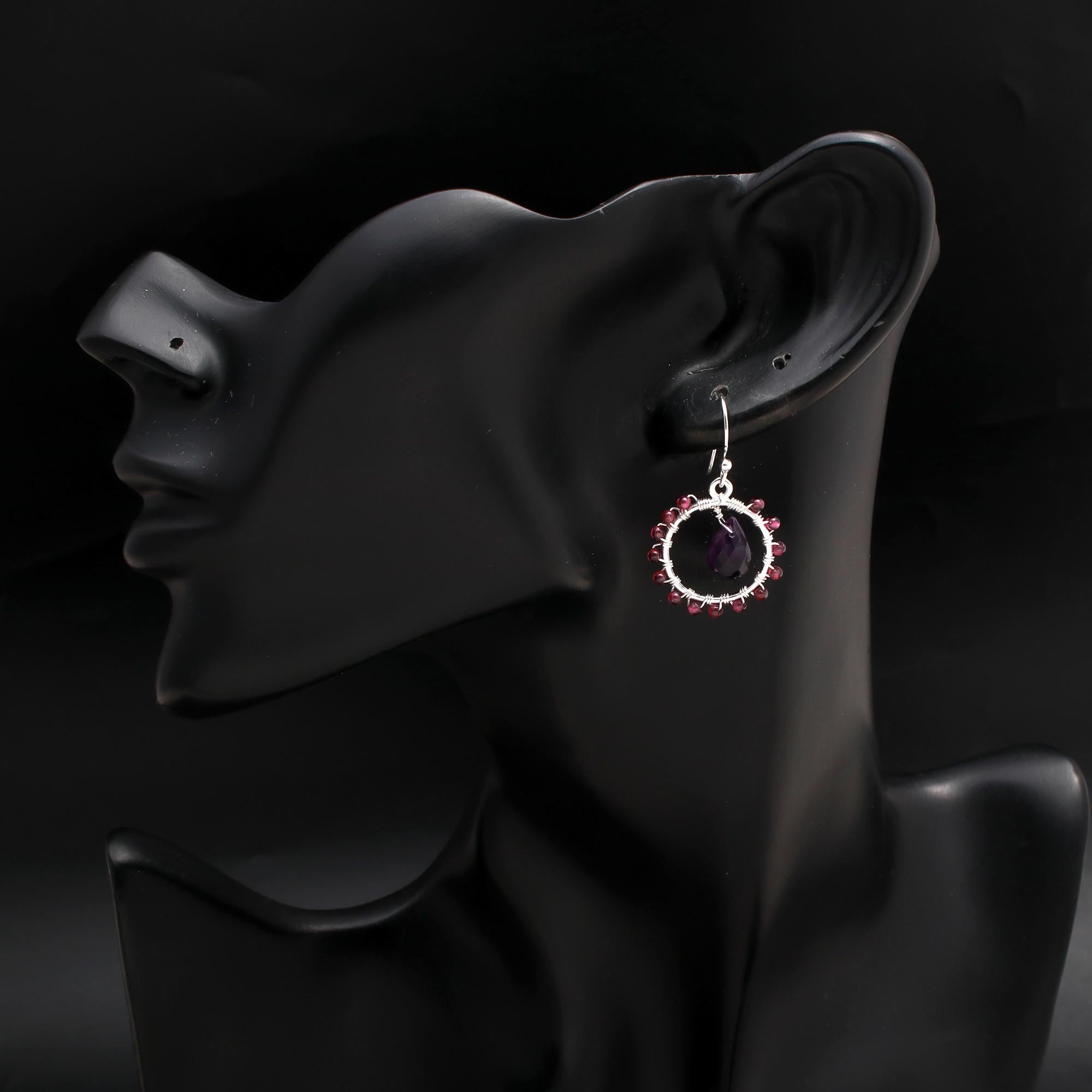 925 Silver Garnet Beaded Dangle Earrings