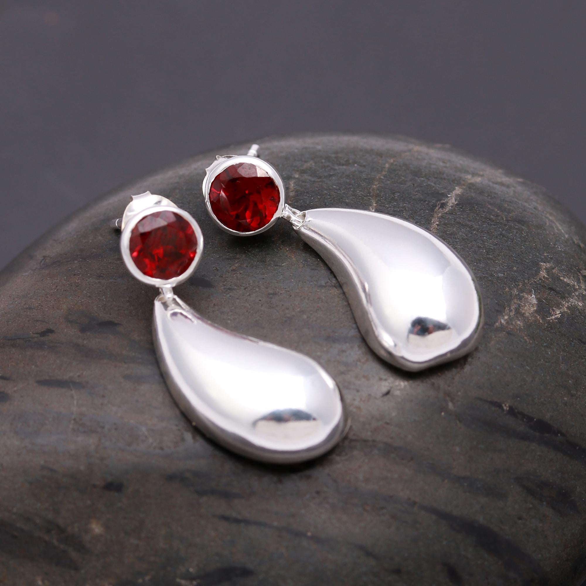925 Silver Garnet Teardrop Drop Earrings