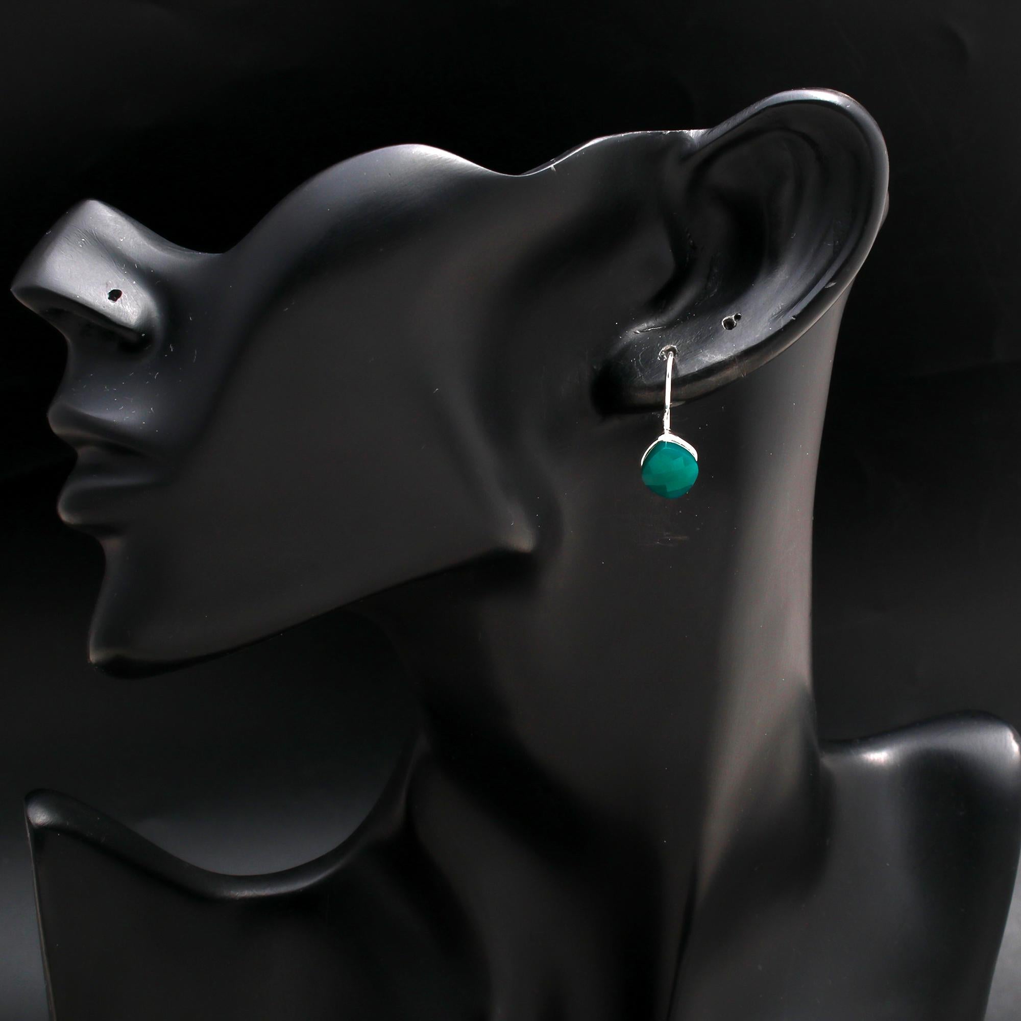 925 Silver Green Onyx Dangle Earrings