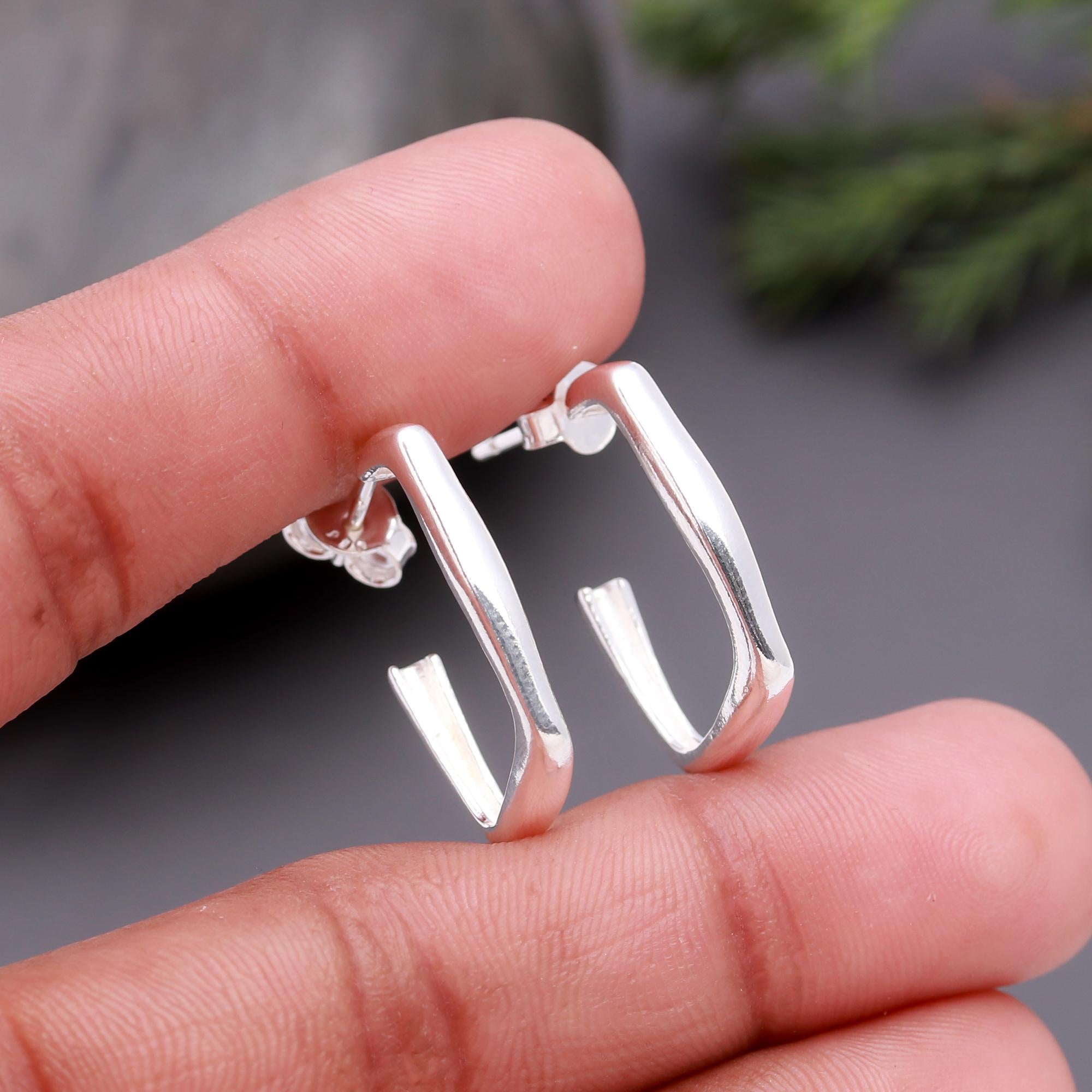 925 Silver Square Hoop Stud Earrings