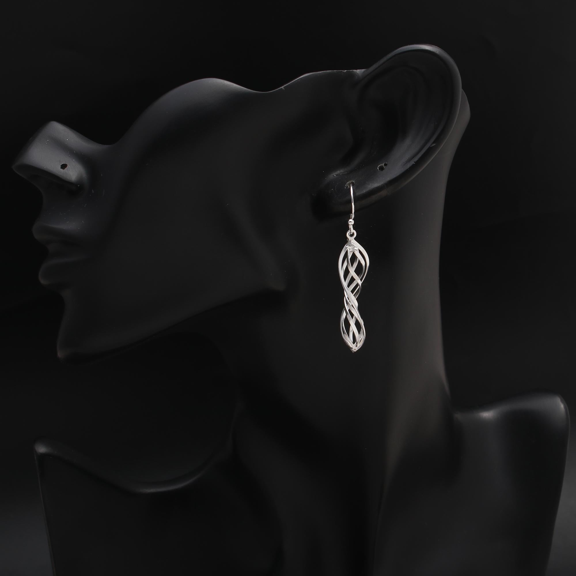 925 Silver Twisted Leaf Dangle Earrings