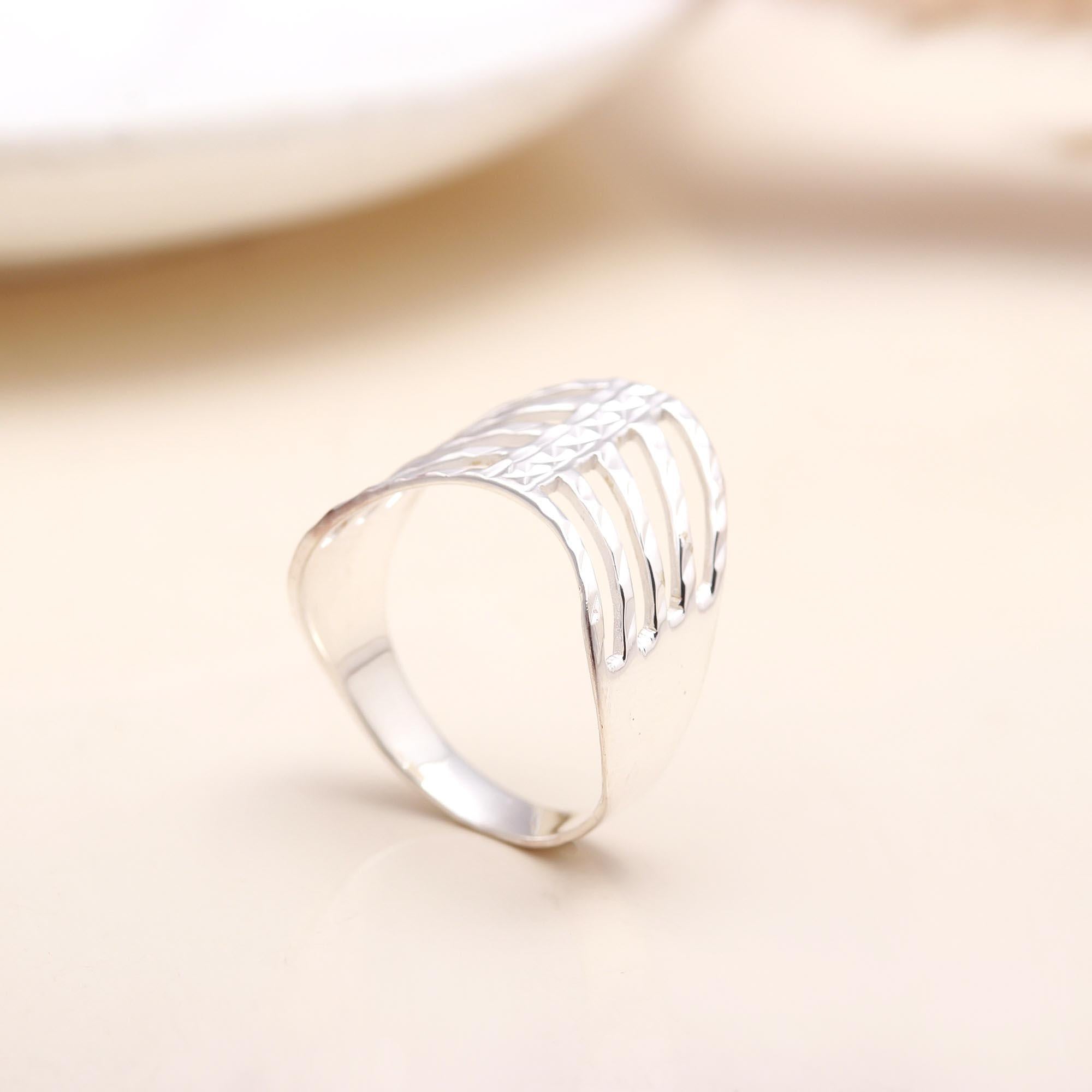Handmade bold openwork silver statement ring