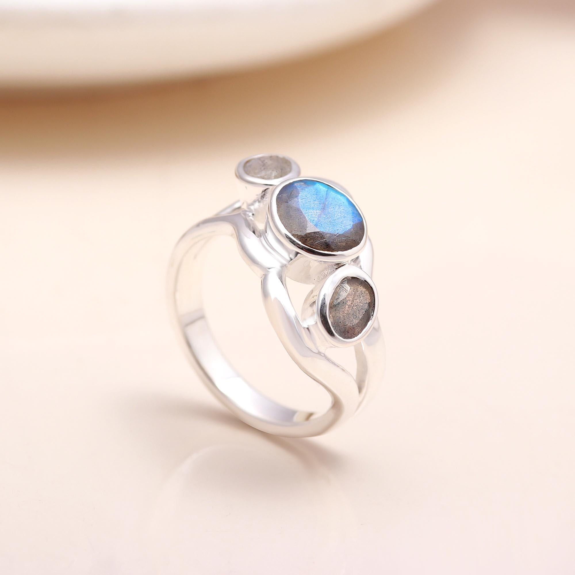Handmade multi-stone labradorite designer silver ring