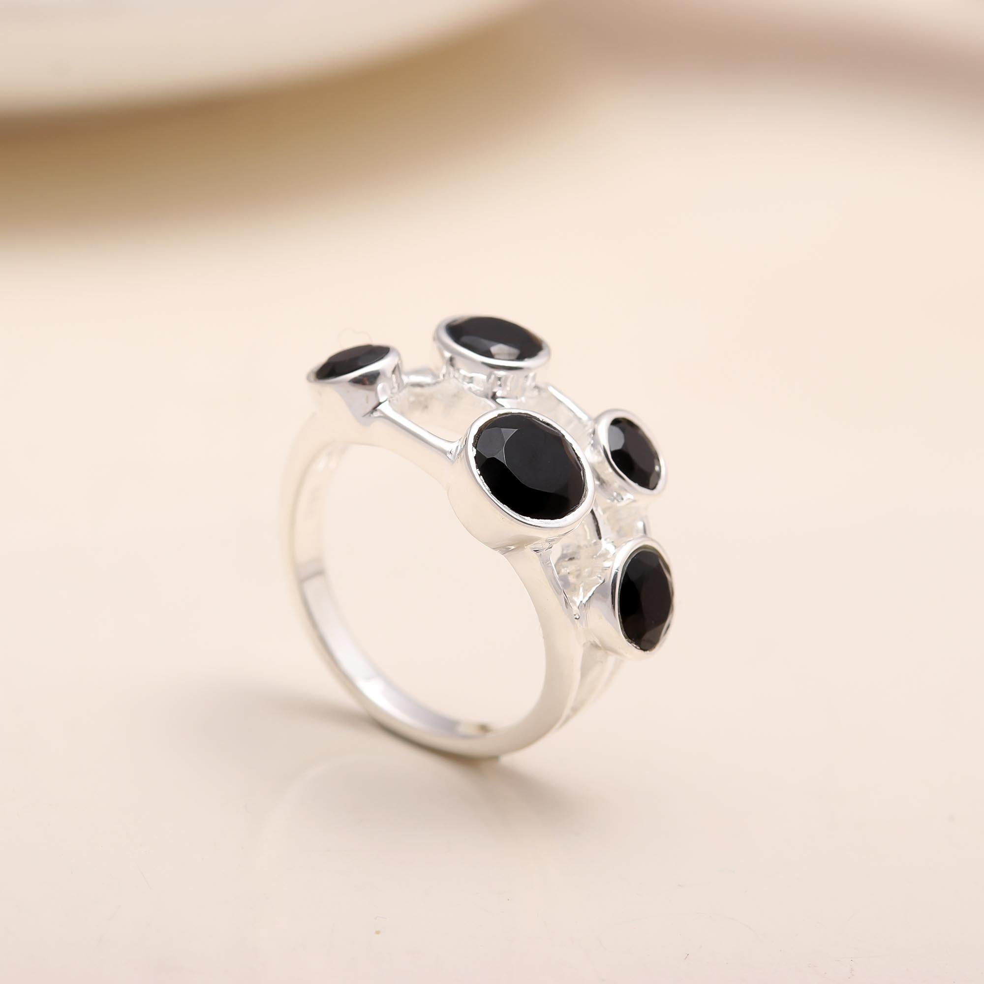 Handmade sterling silver black onyx statement ring