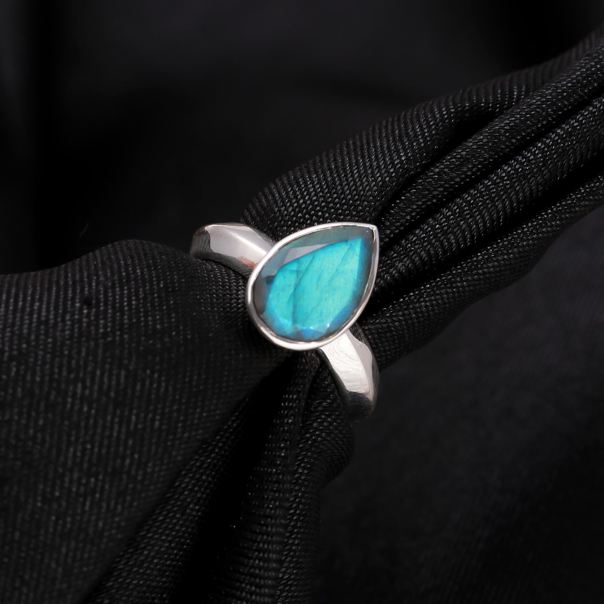 Pear Shaped Labradorite Ring for Women