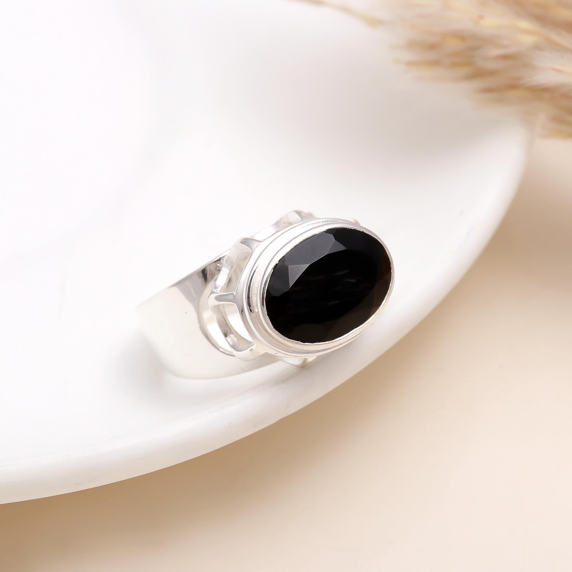 925 Silver Oval Black Onyx Wide Band Ring