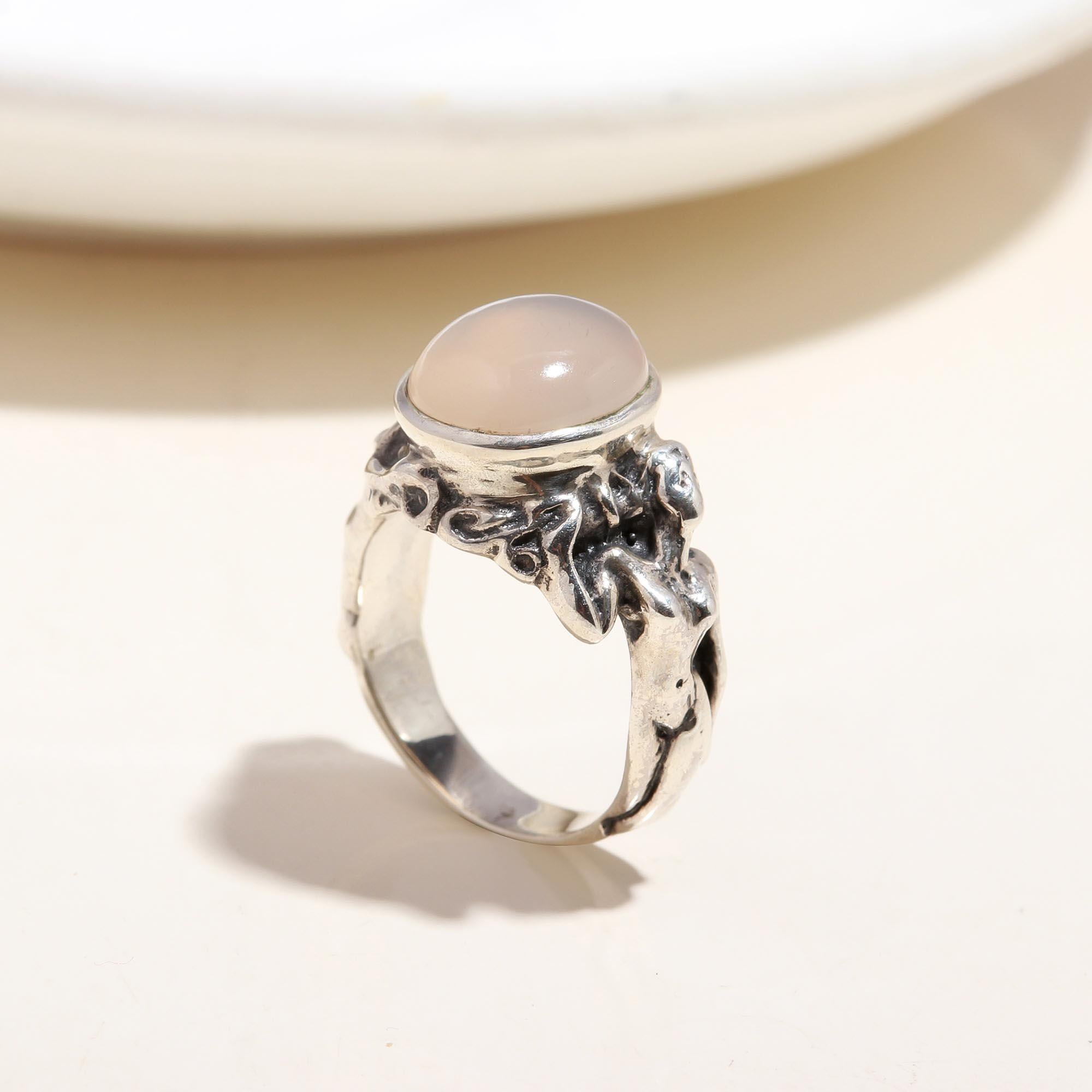 The Mystic Blush: Rose Quartz Sculptural Silver Ring