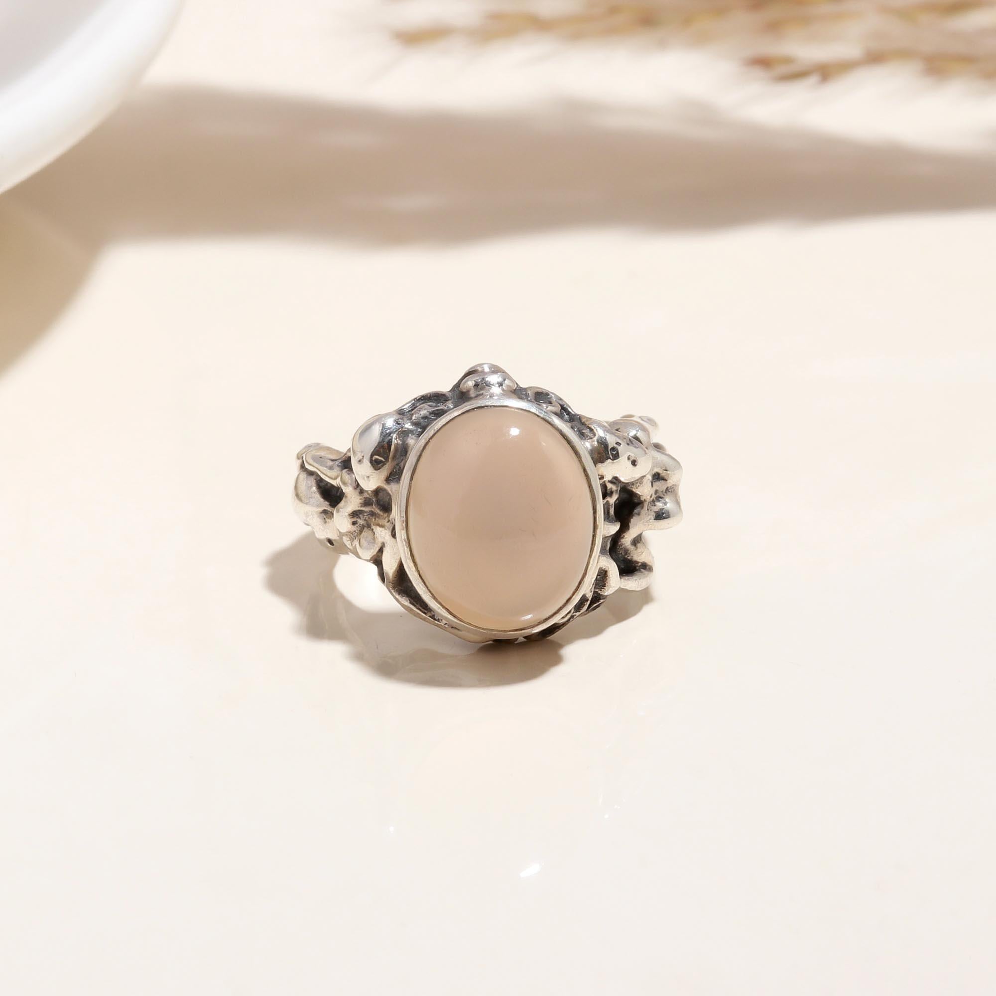 The Mystic Blush: Rose Quartz Sculptural Silver Ring