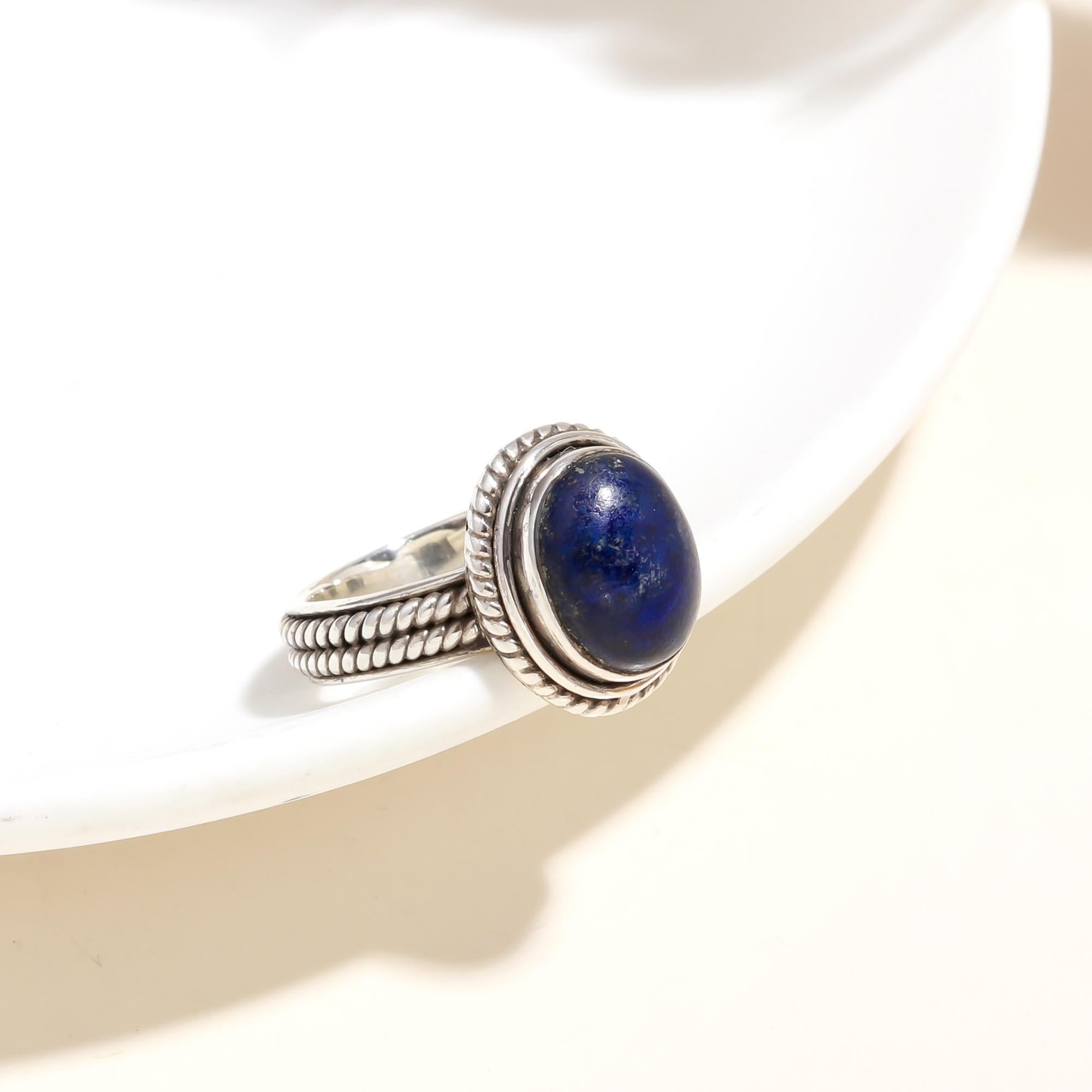 The Royal Azure: Lapis Lazuli Rope Silver Ring