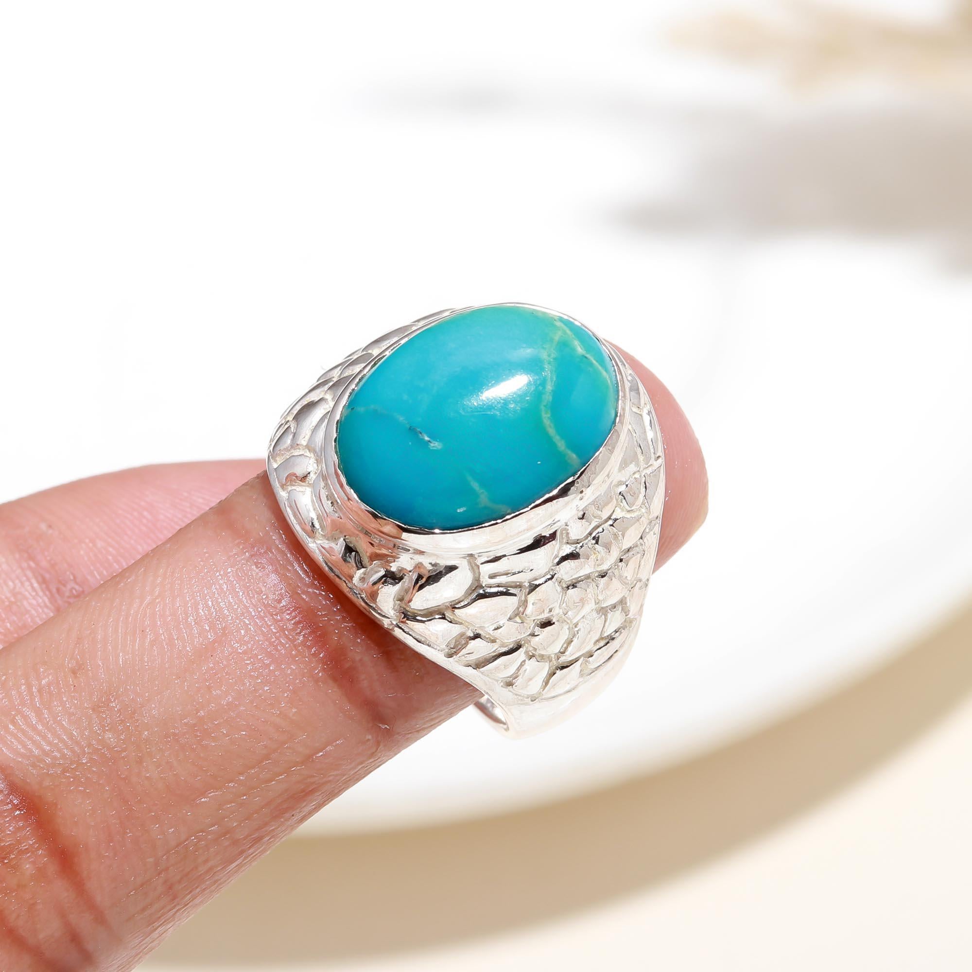 The Azure Terrain: Turquoise Textured Silver Ring