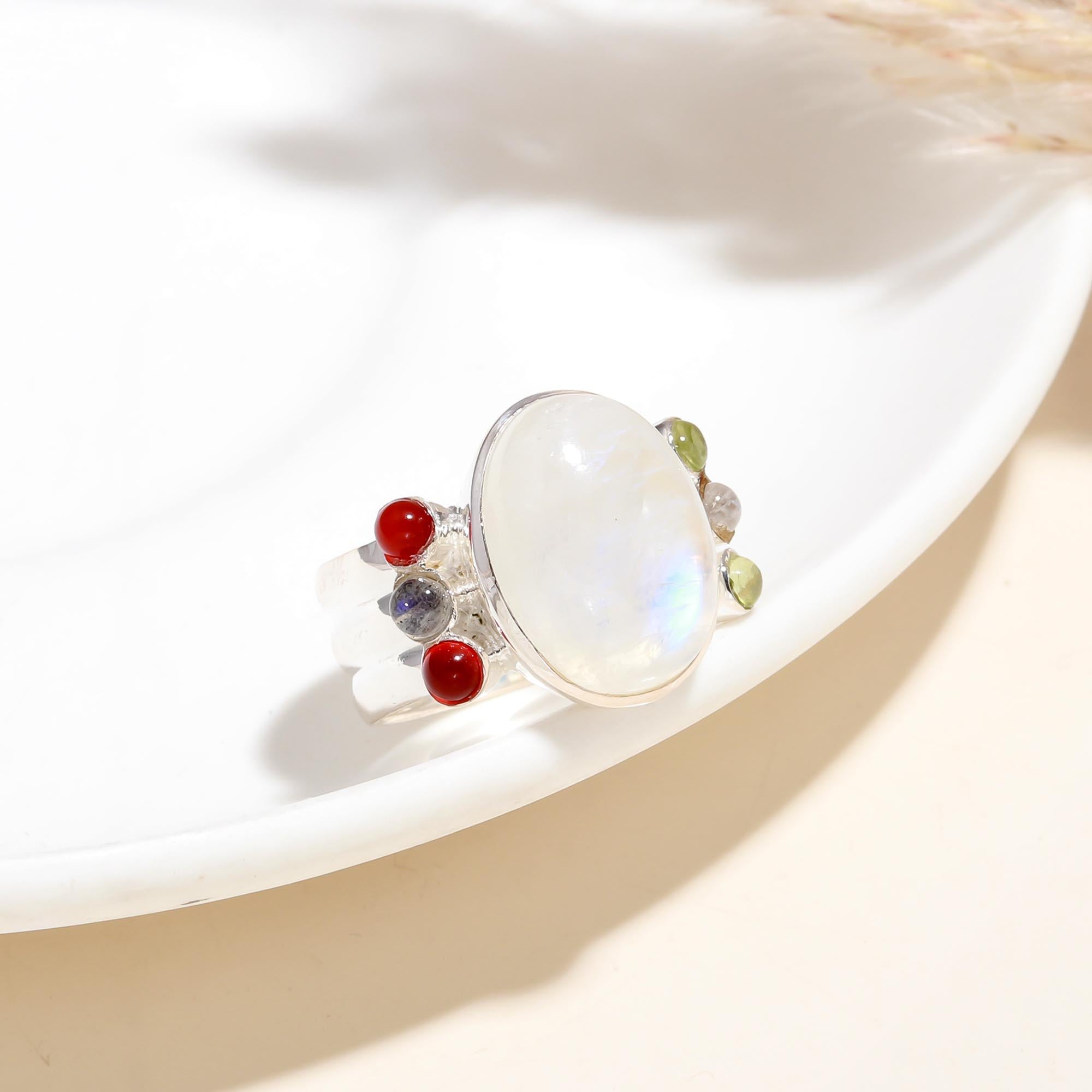 The Lunar Scroll: Grey Moonstone & Silver Filigree Ring