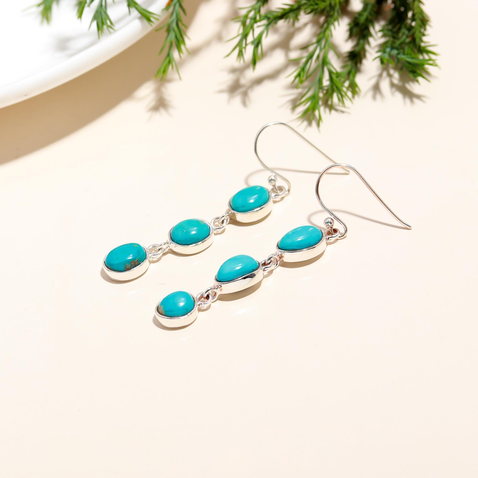 The Azure Cascade: Sterling Silver & Turquoise Drop Earrings
