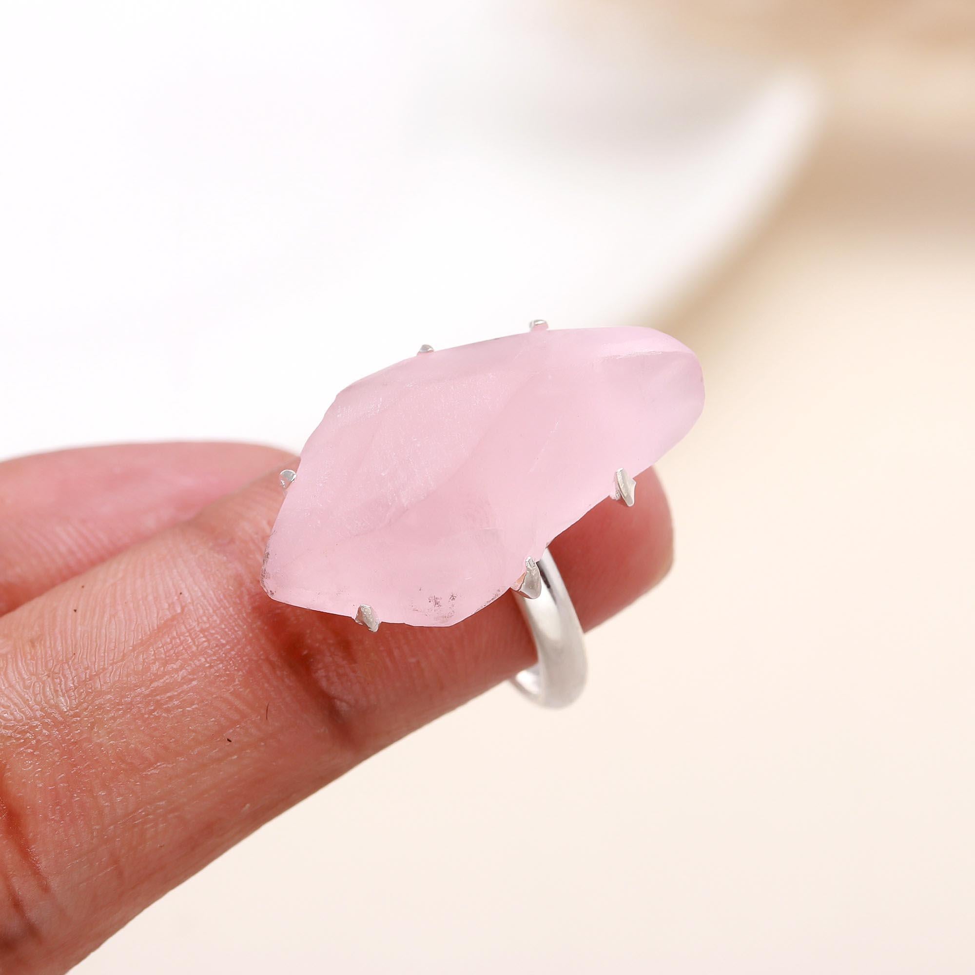 The Healing Stone: Raw Rose Quartz Prong Ring