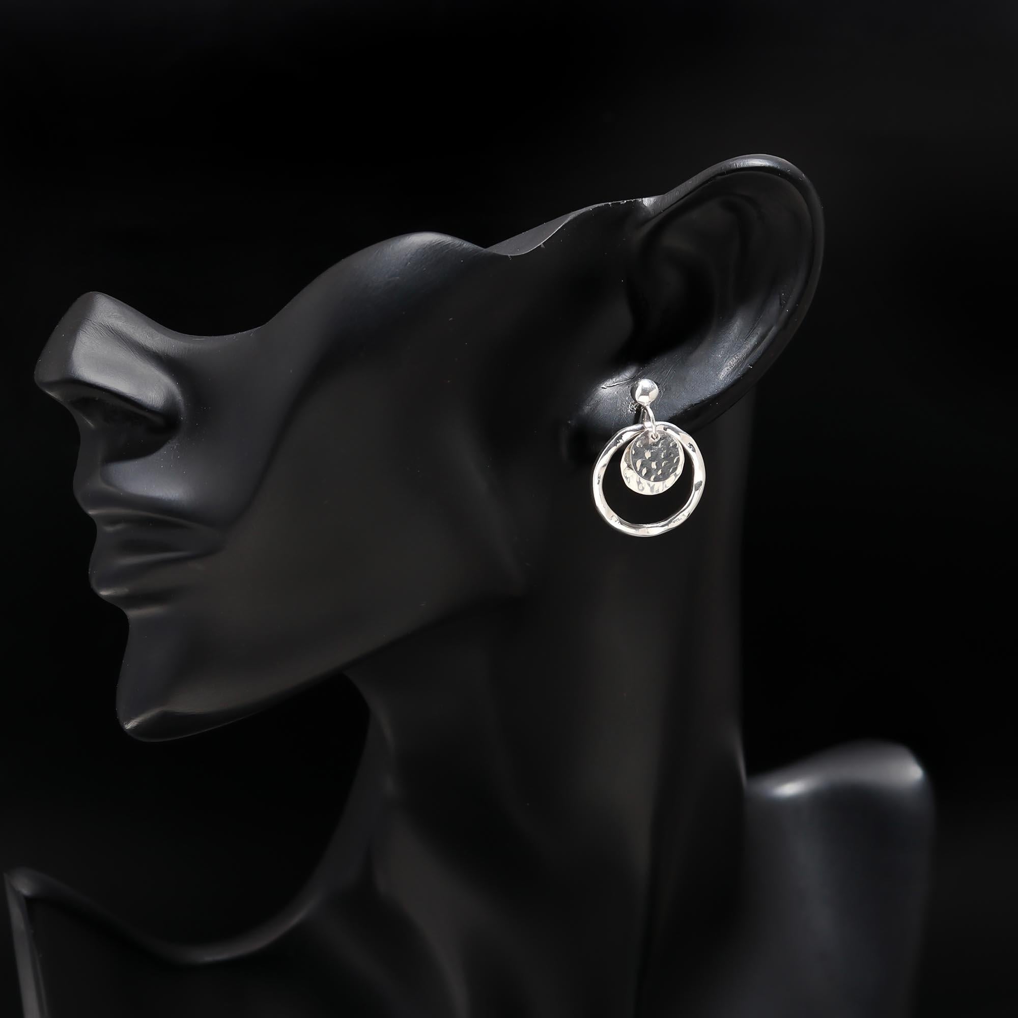 925 Silver Double Circle Drop Earrings