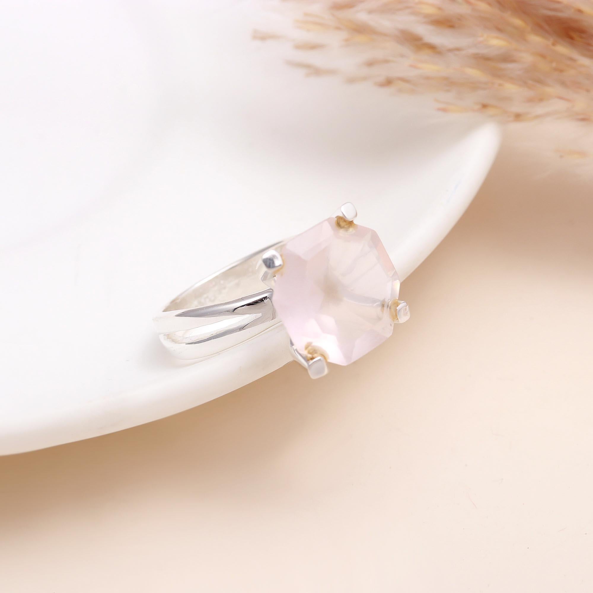 The Pink Octagon: High-Set Rose Quartz Ring