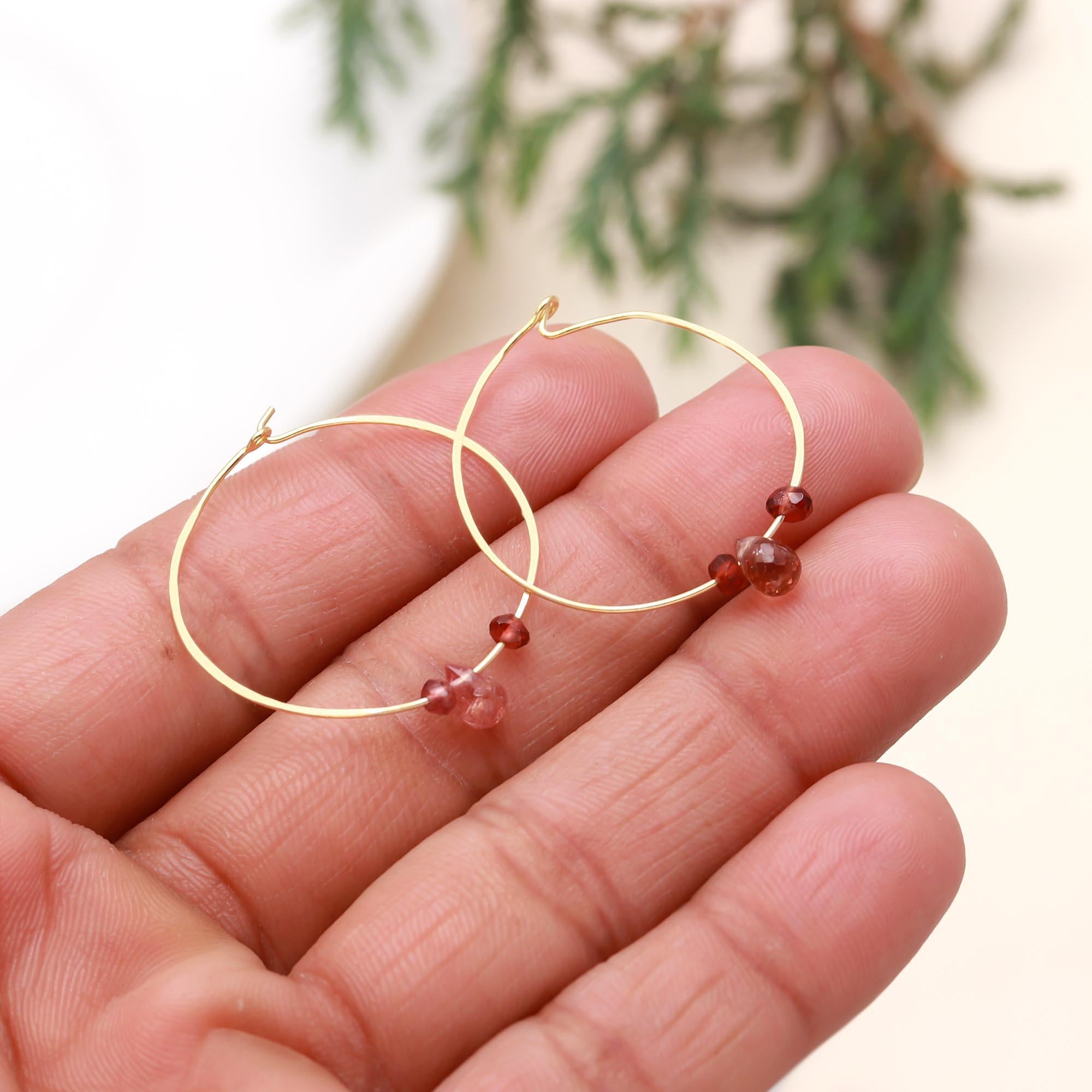 The Solar Halo: Garnet Gold Wire Hoops