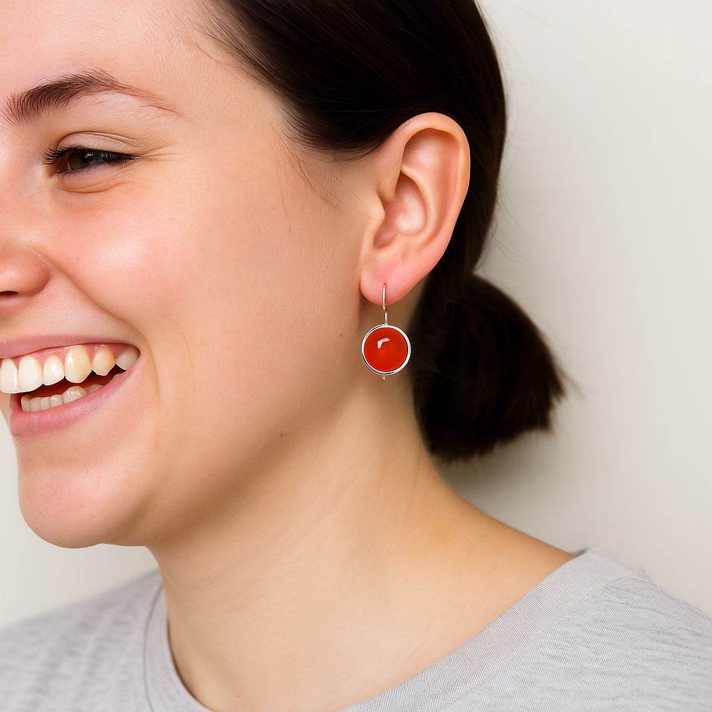 925 Silver Round Carnelian Drop Earrings