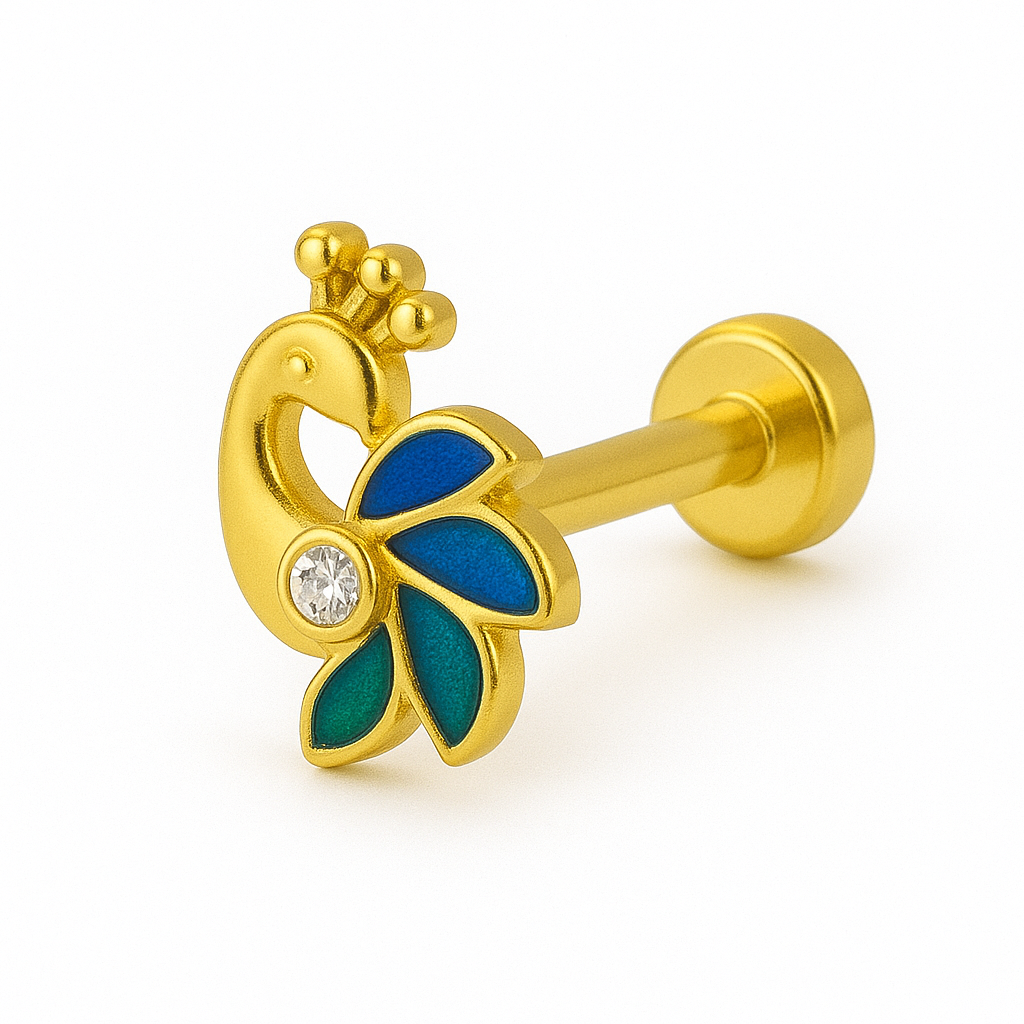 925 Sterling Silver Gold Plated Peacock Enamel Nose Pin