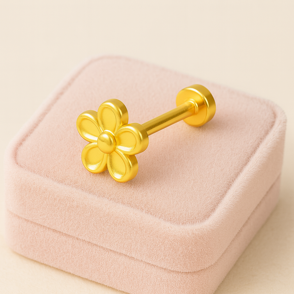 925 Sterling Silver Gold Plated Five Petal Flower Nose Pin