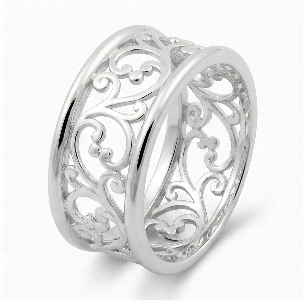The Heirloom Scroll: Wide Silver Filigree Ring