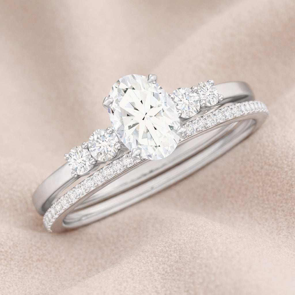 The Starlit Promise: 1.4ct Oval Moissanite Bridal Ring Set