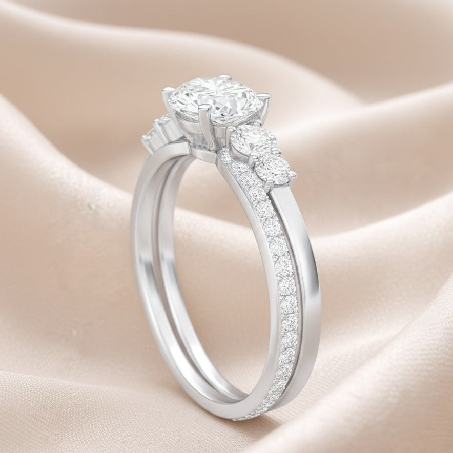 The Starlit Promise: 1.4ct Oval Moissanite Bridal Ring Set