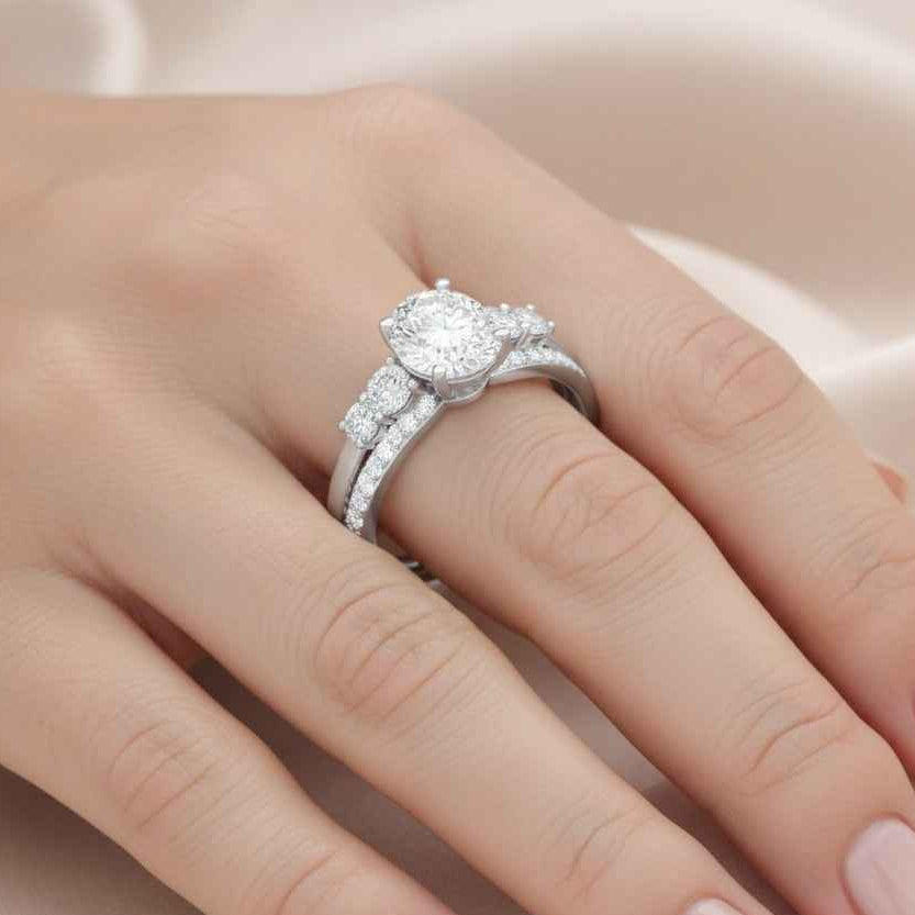 The Starlit Promise: 1.4ct Oval Moissanite Bridal Ring Set