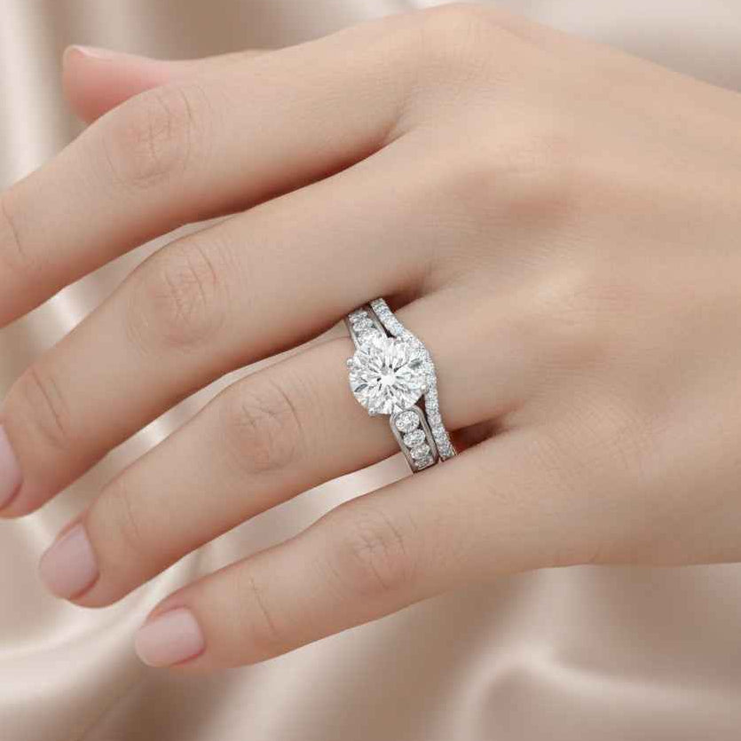 The Luminous Halo: 1.5ct Oval Moissanite Pavé Engagement Ring