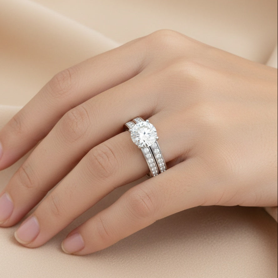The Luminous Pair: 4.00ct Moissanite Pavé Bridal Set