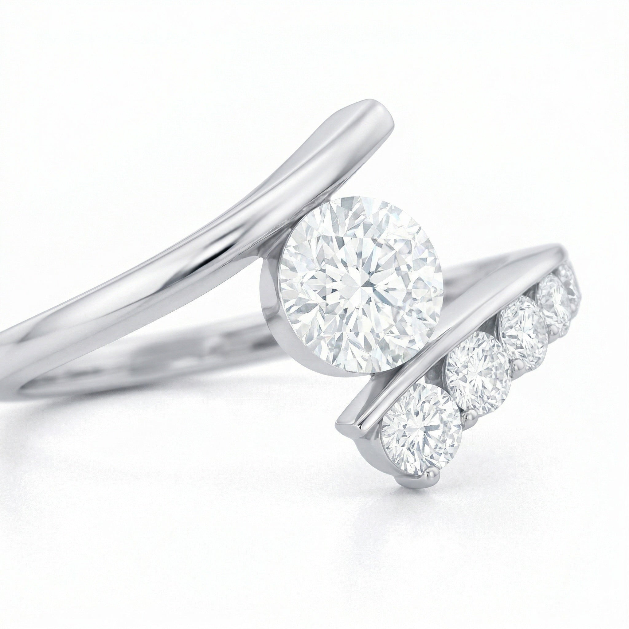 The Modern Bypass: 1.50ct Round Moissanite Asymmetrical Engagement Ring