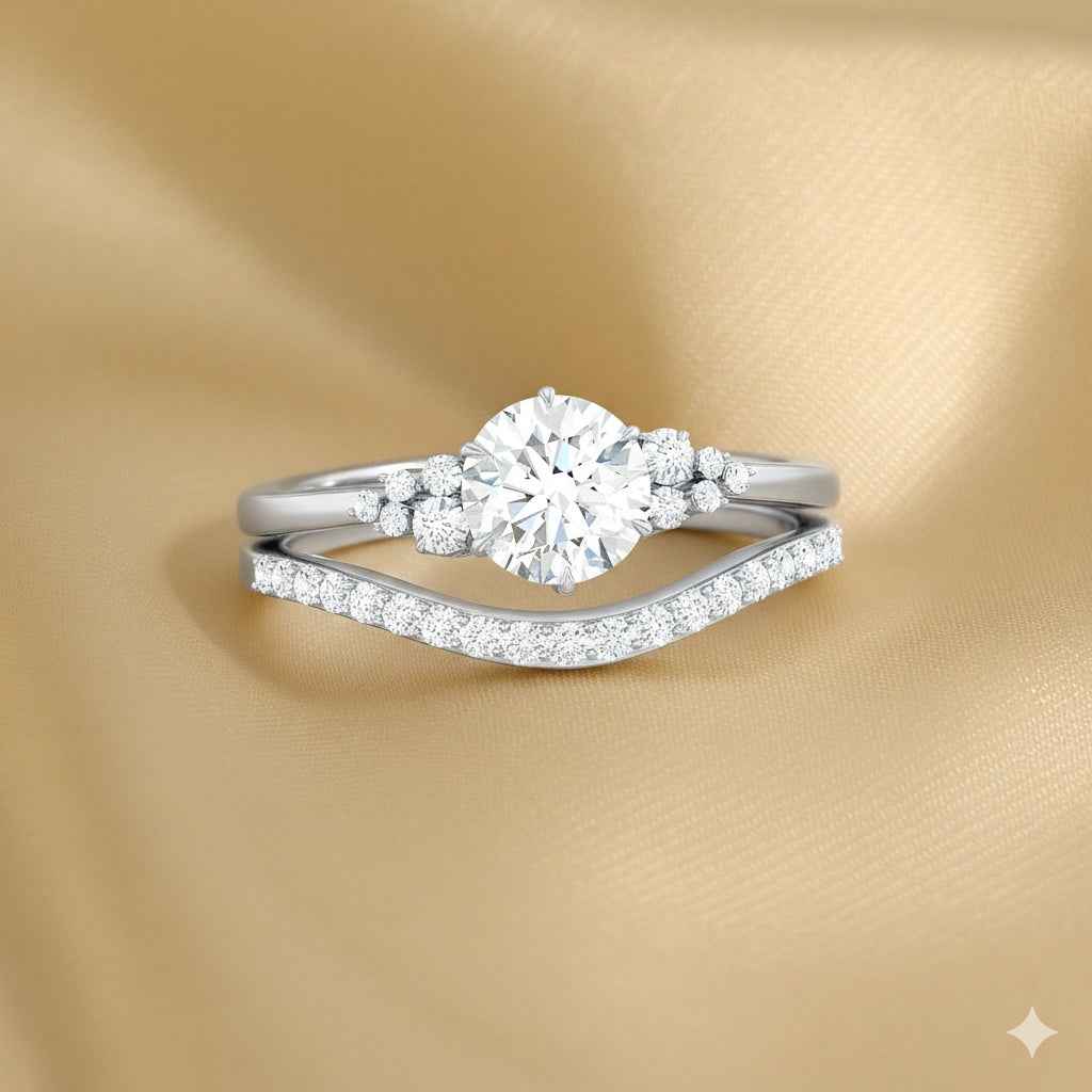 The Starlight Arch: 1.30ct Moissanite Cluster Bridal Ring Set