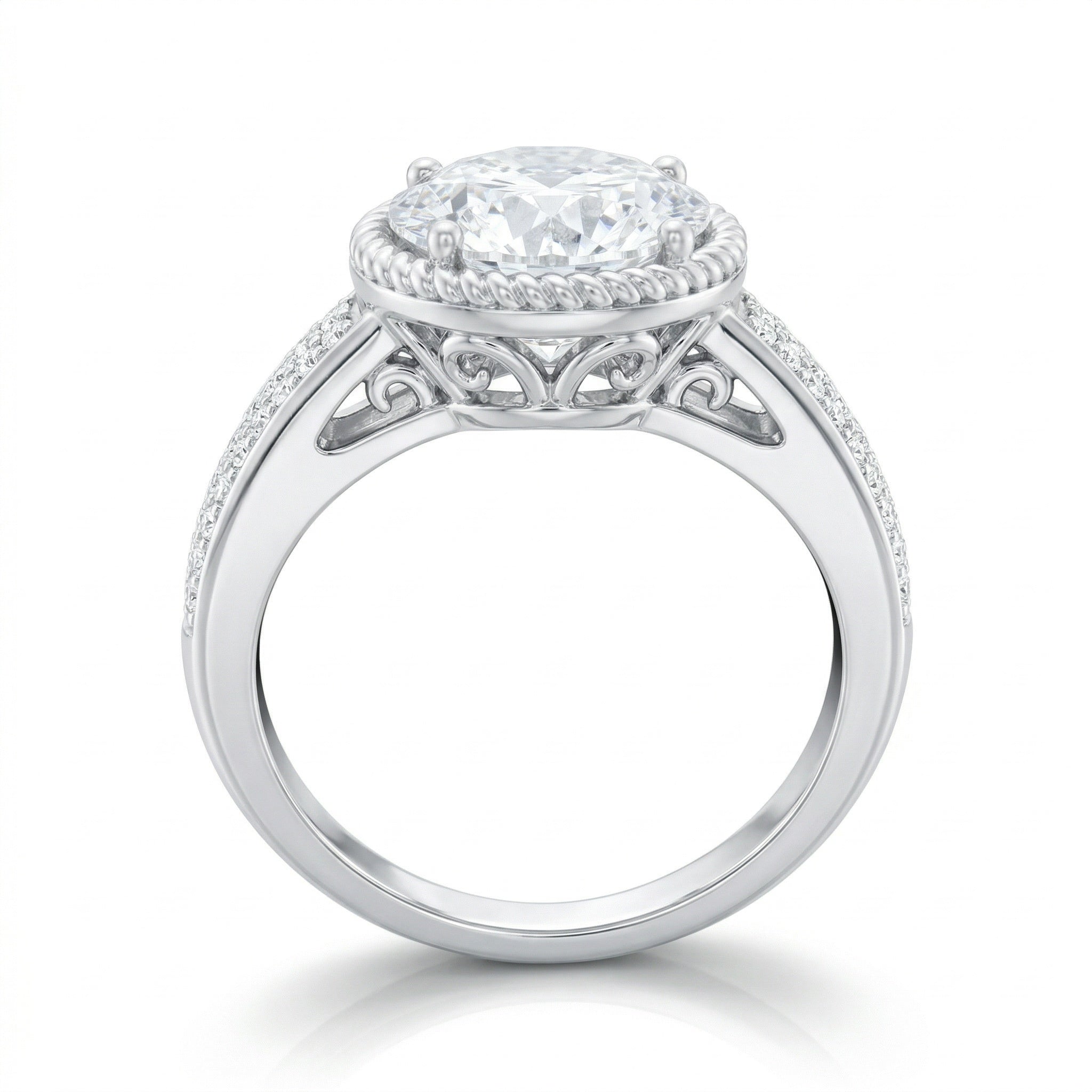 The Braided Elegance: 1.50ct Round Moissanite Rope Halo Ring