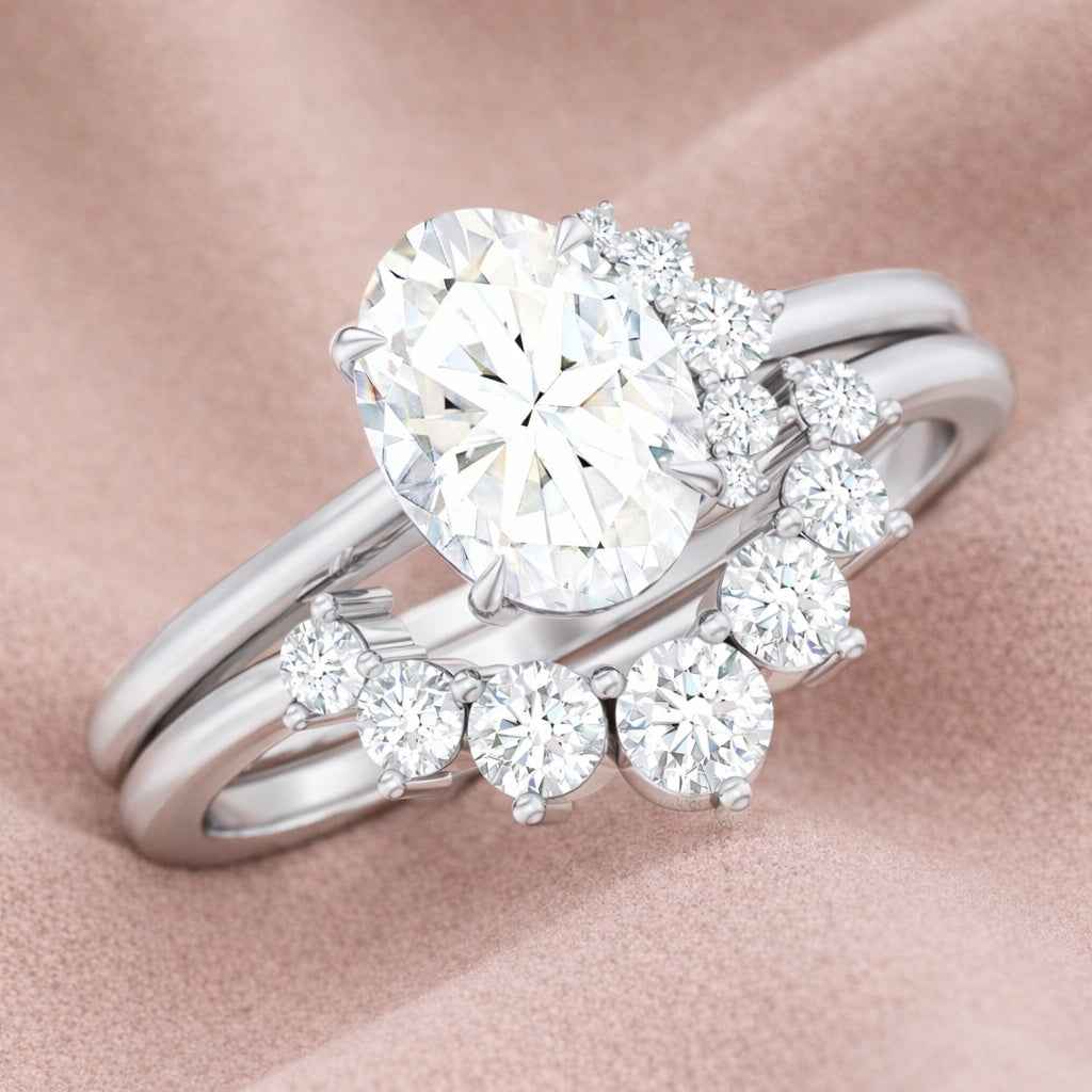 The Celestial Cascade: 1.9ct Oval Moissanite Asymmetrical Ring Set
